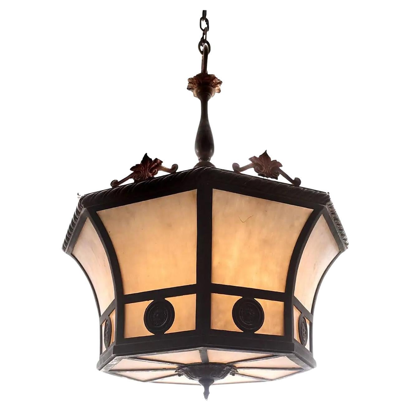 Elegant Formal Eight-Panel Curved Glass Chandelier For Sale