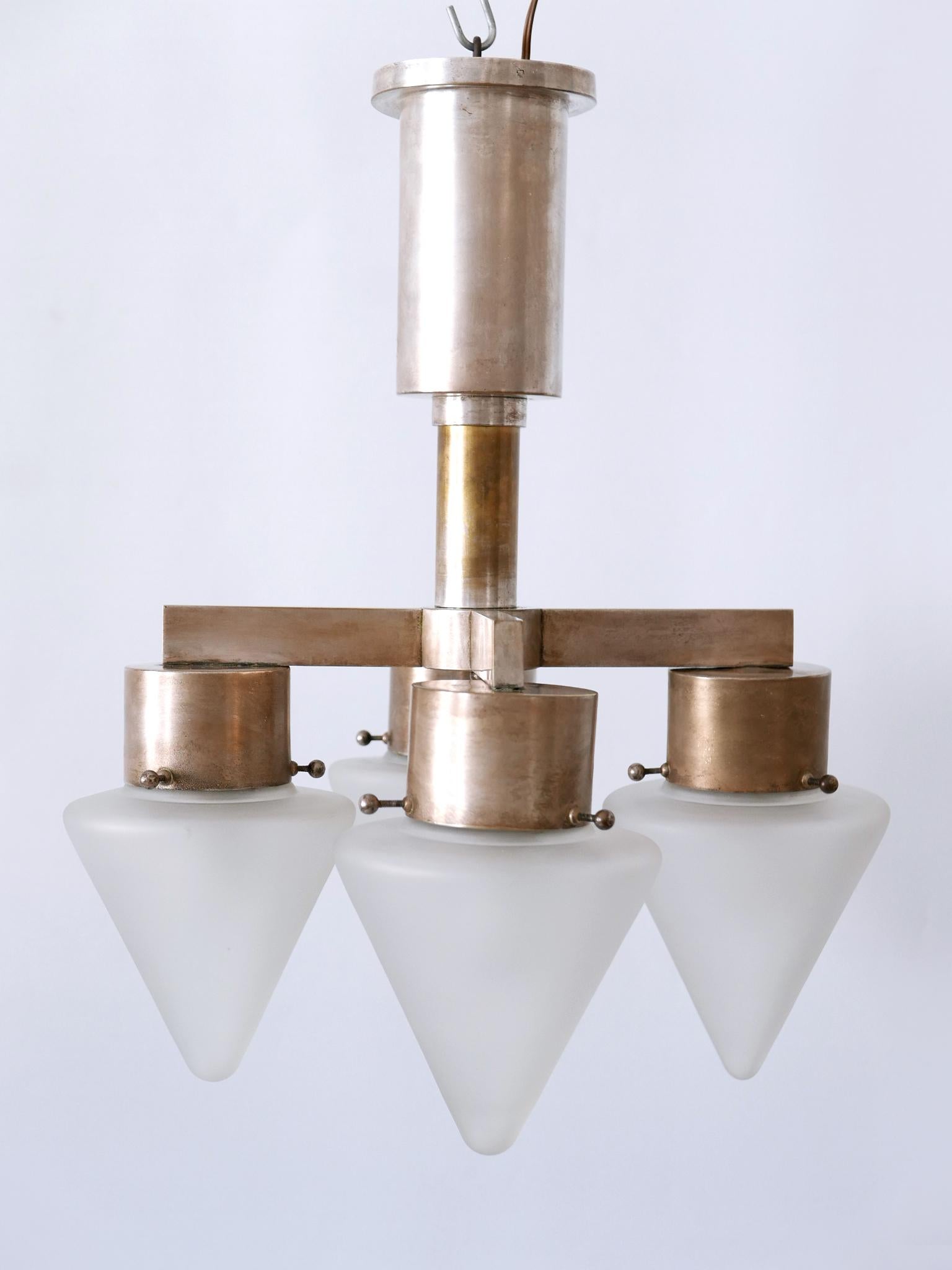 Elegant Four-Flamed Art Deco Chandelier or Ceiling Lamp Germany 1930s For Sale 4