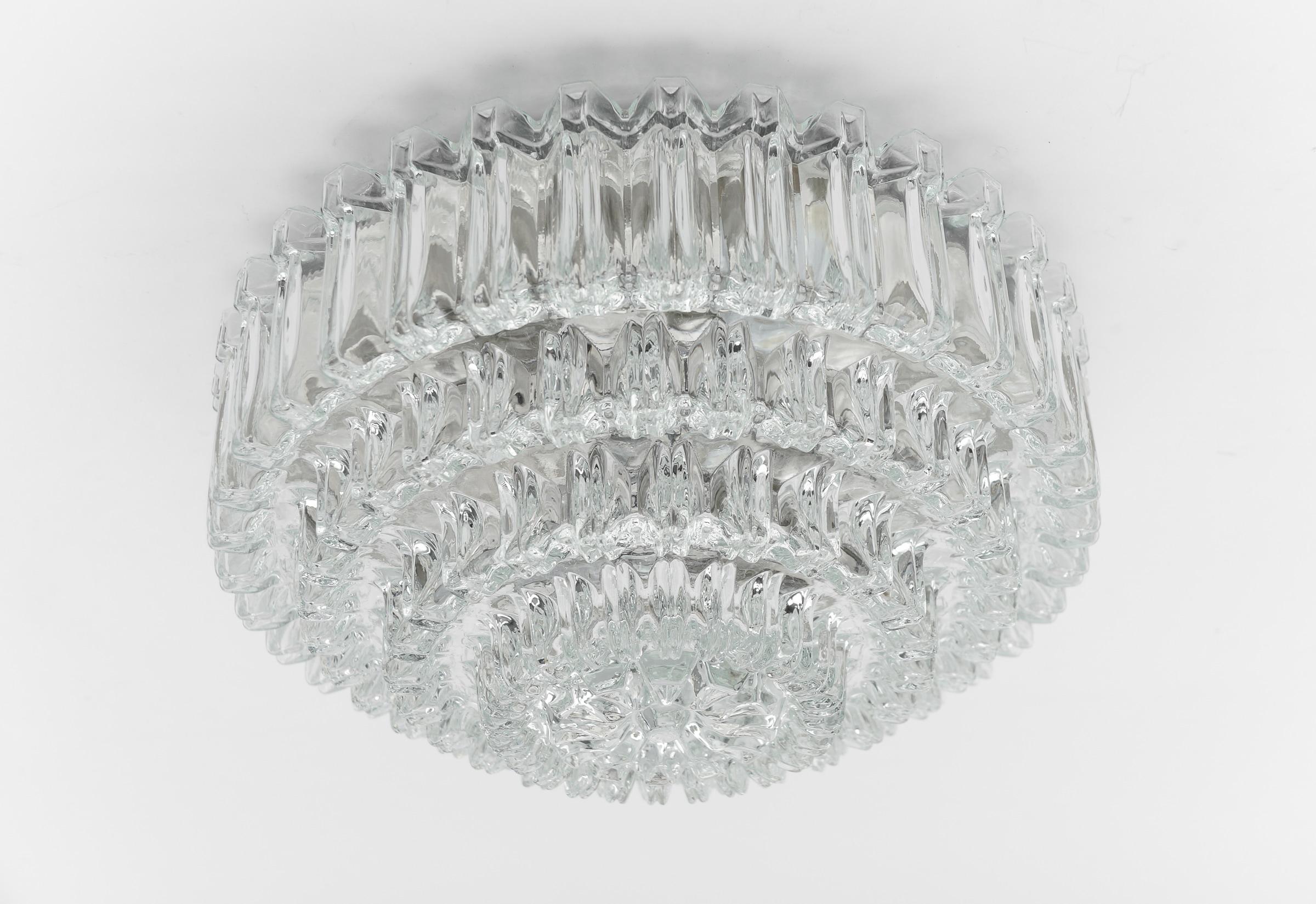 Elegant Four-Tier Crystal Glass Flush Mount Light by Limburg, 1960s Germany For Sale 5
