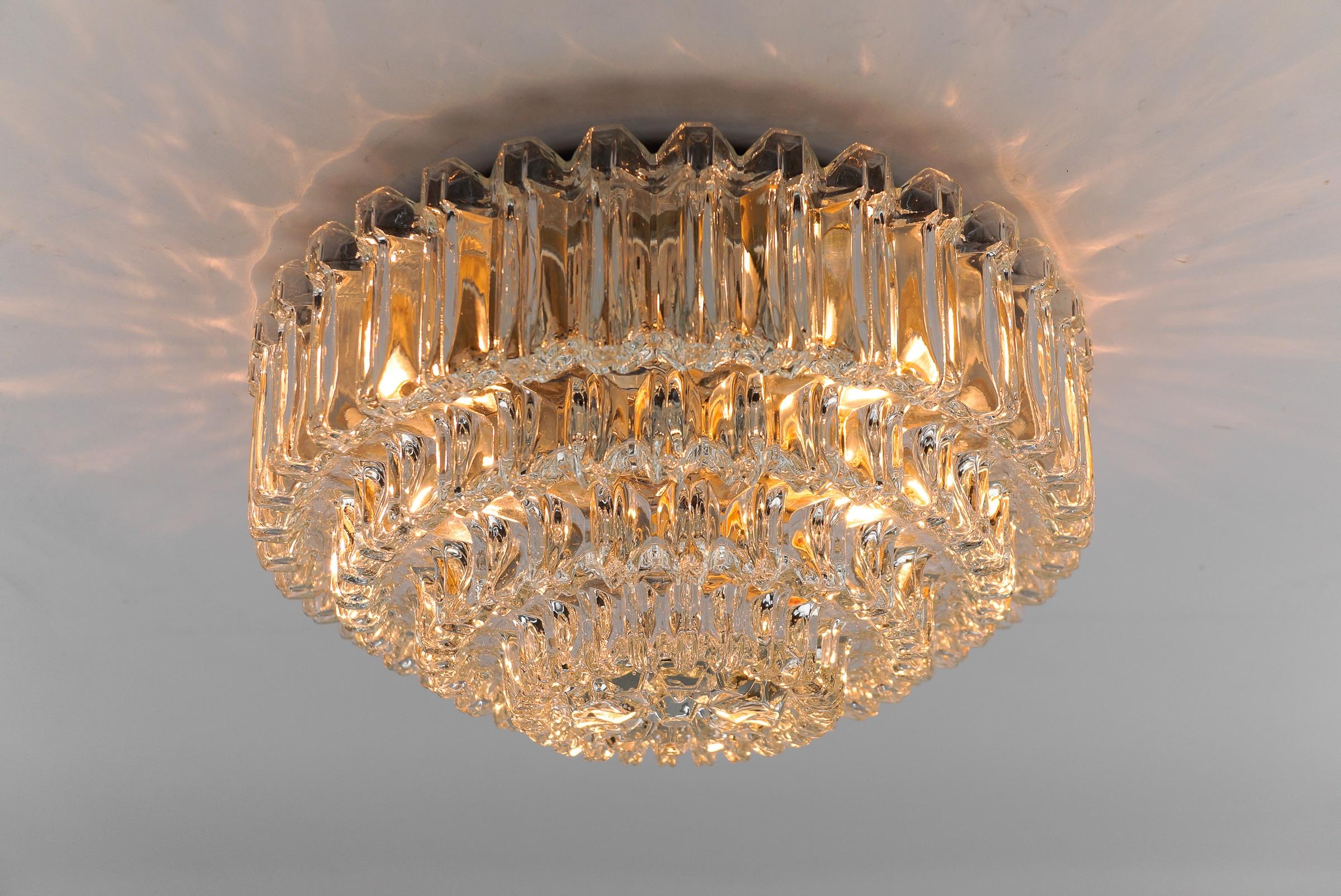 Elegant Four-Tier Crystal Glass Flush Mount Light by Limburg, 1960s Germany

The fixture need 2 x E27 standard bulb.

Light bulbs are not included.

It is possible to install this fixture in all countries (US, Australia, Asia, UK, Europe,..)