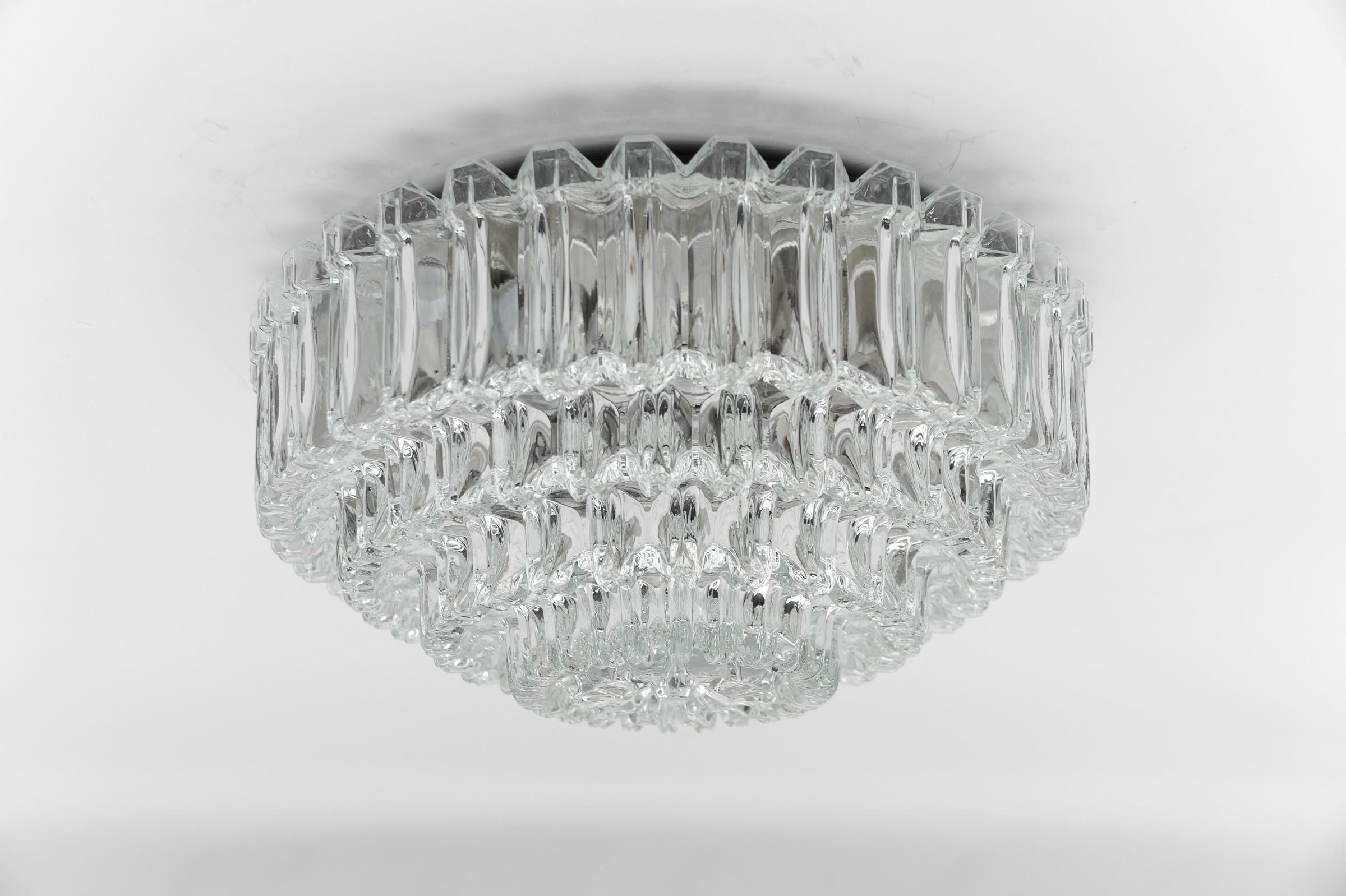 Mid-Century Modern Elegant Four-Tier Crystal Glass Flush Mount Light by Limburg, 1960s Germany For Sale