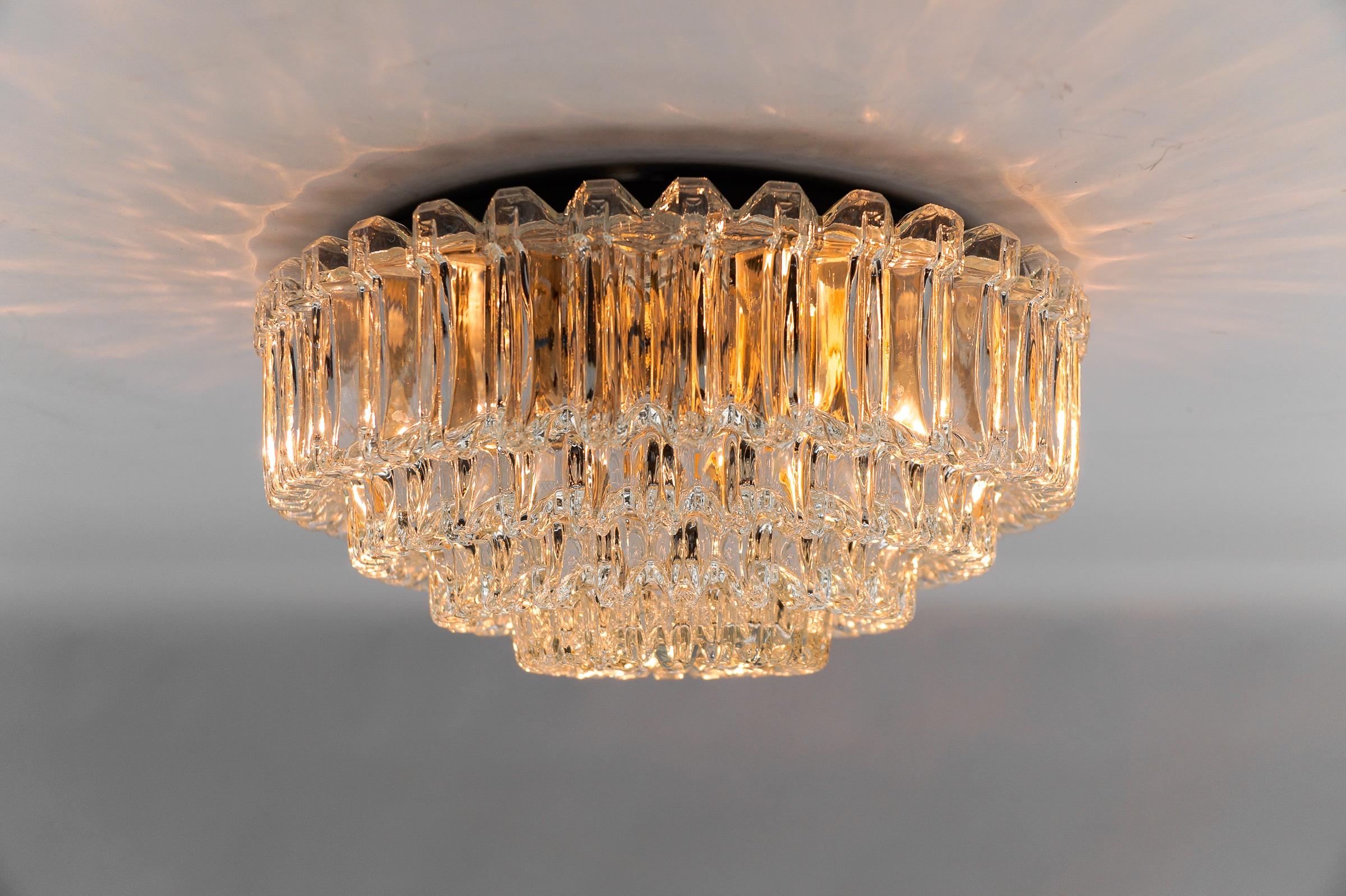 Elegant Four-Tier Crystal Glass Flush Mount Light by Limburg, 1960s Germany In Good Condition For Sale In Nürnberg, Bayern