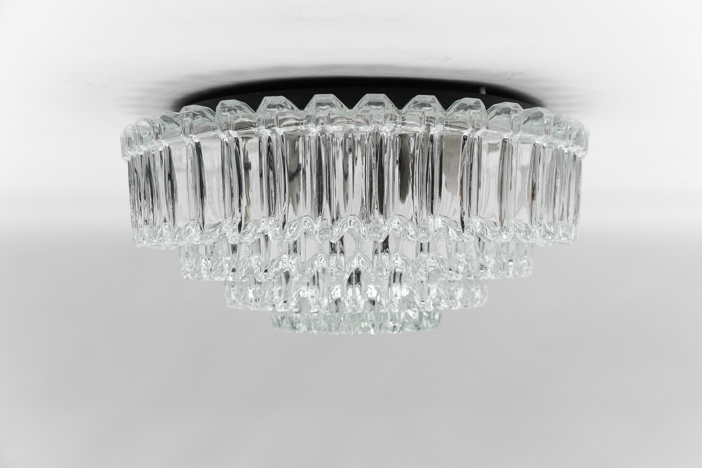 Mid-20th Century Elegant Four-Tier Crystal Glass Flush Mount Light by Limburg, 1960s Germany For Sale