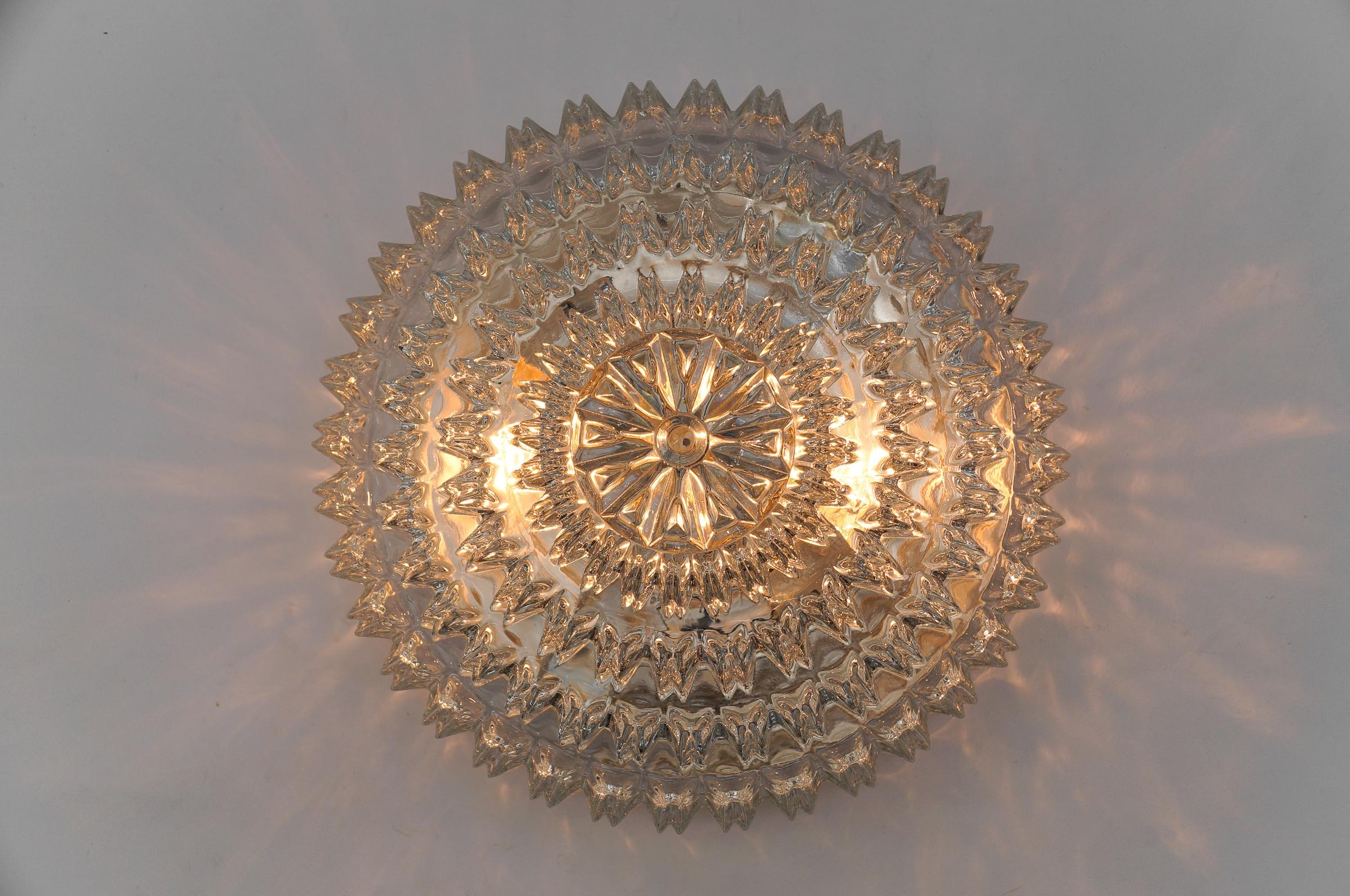 Elegant Four-Tier Crystal Glass Flush Mount Light by Limburg, 1960s Germany For Sale 1