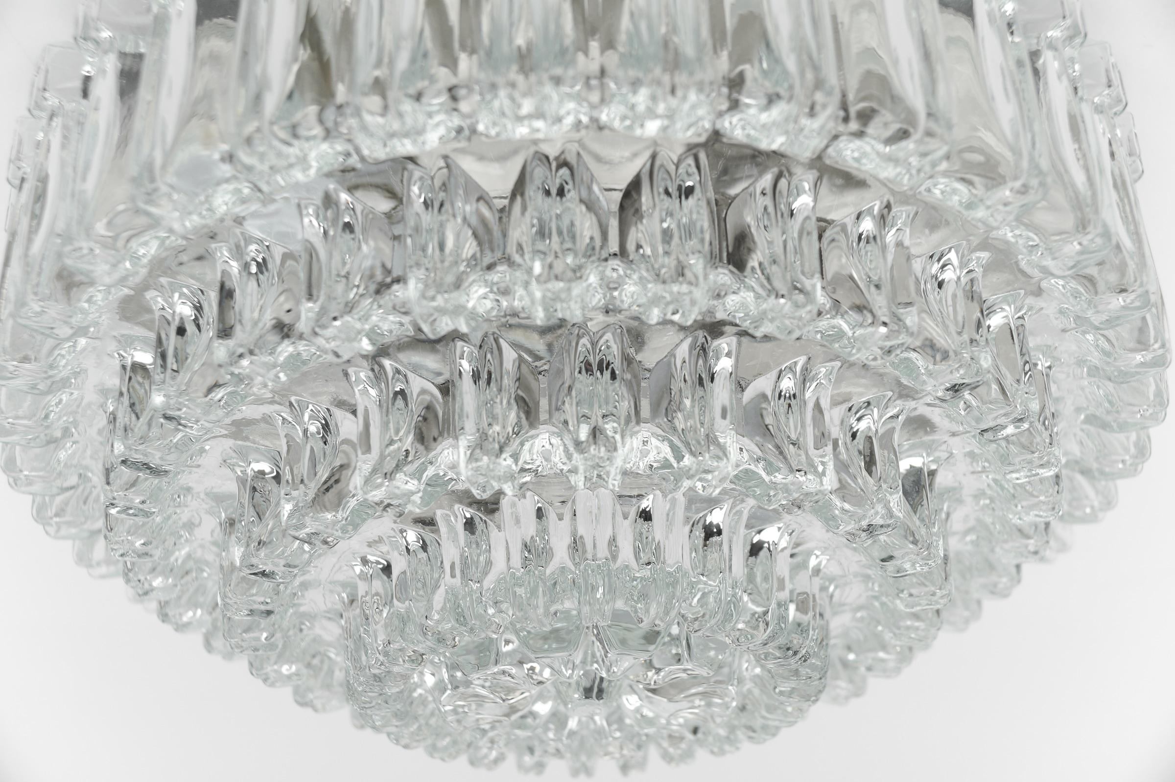 Elegant Four-Tier Crystal Glass Flush Mount Light by Limburg, 1960s Germany For Sale 2