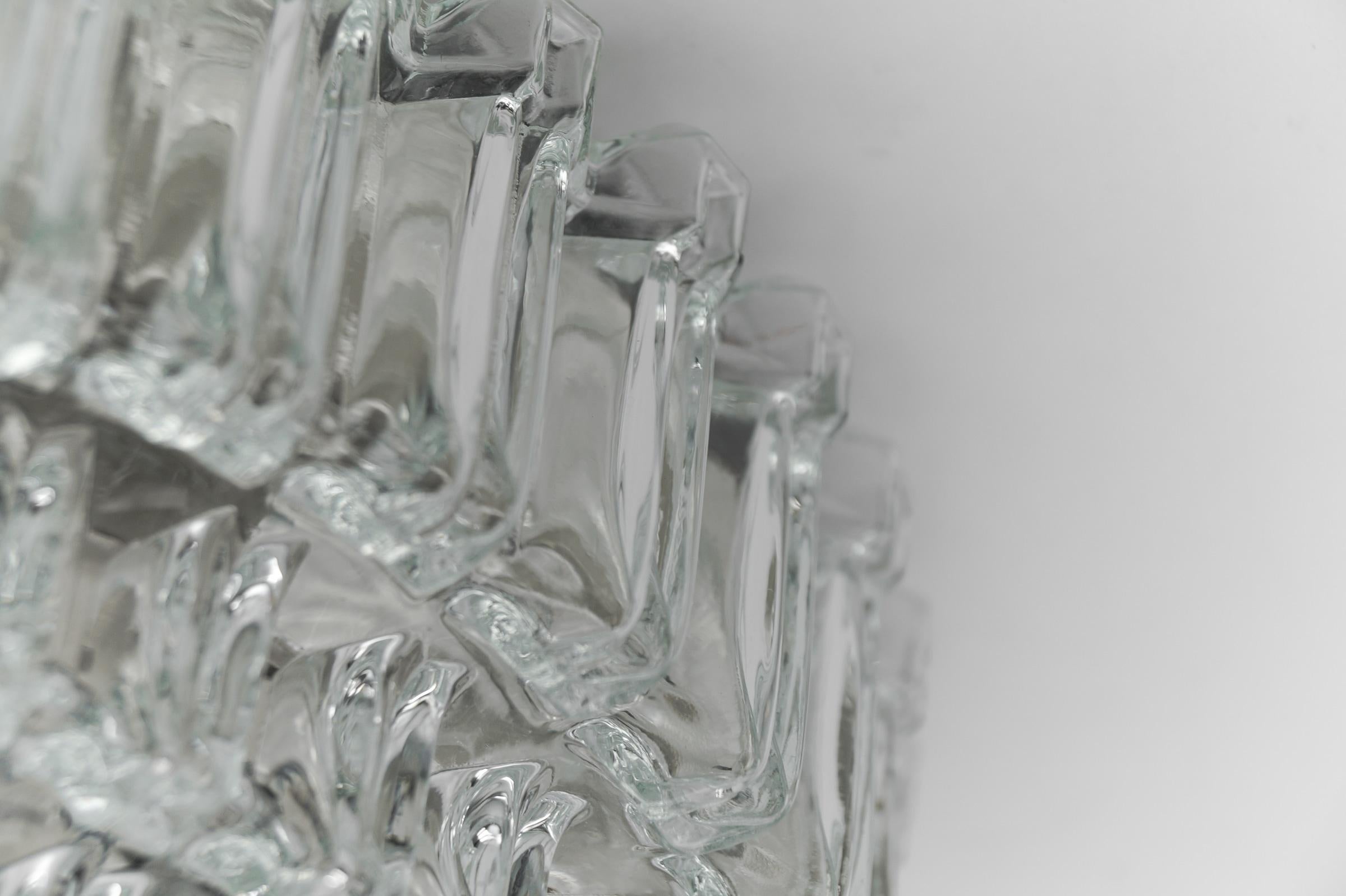 Elegant Four-Tier Crystal Glass Flush Mount Light by Limburg, 1960s Germany For Sale 3