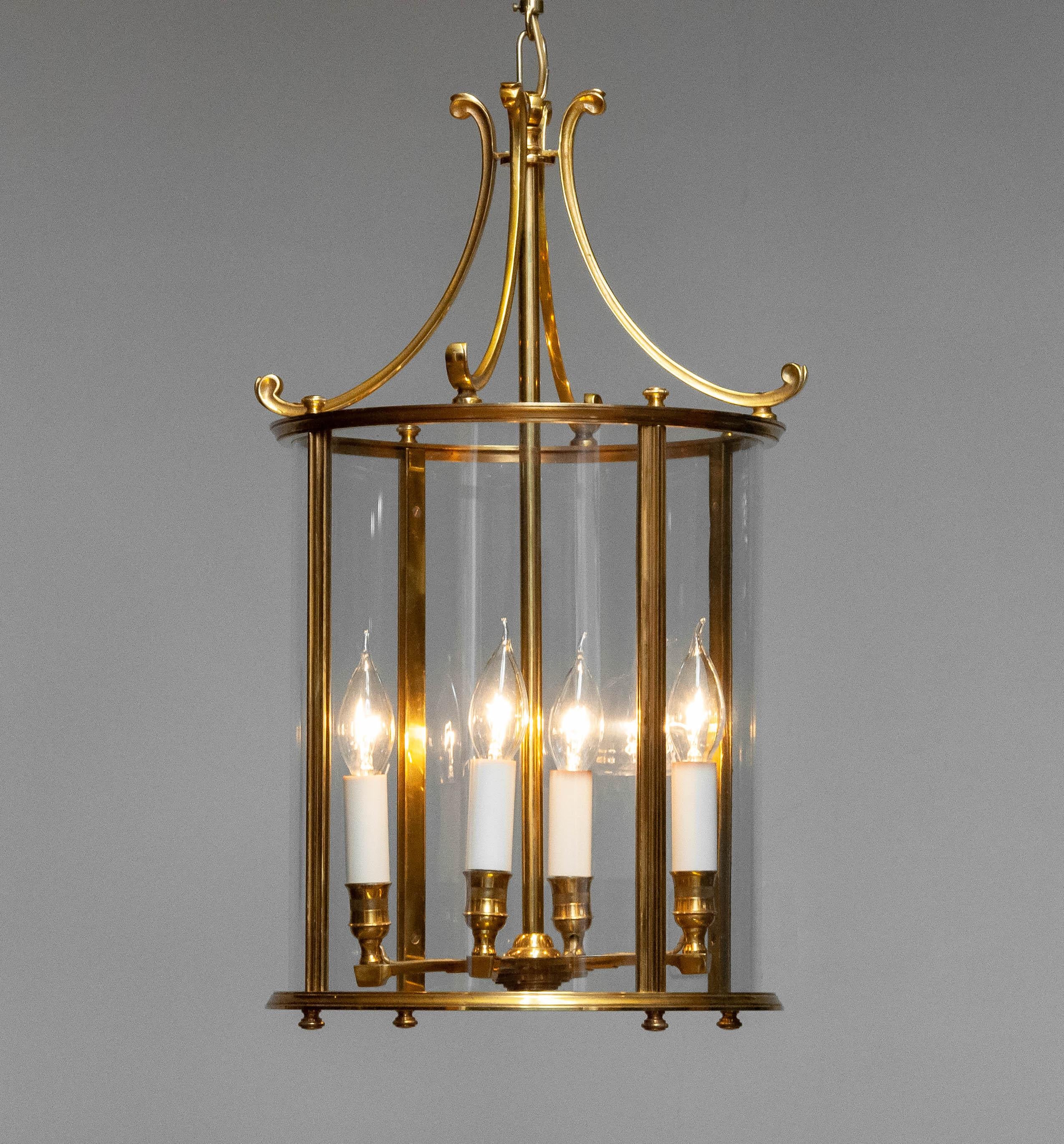 French Elegant France Neoclassic Bronze Lantern with Curved Glass For Sale