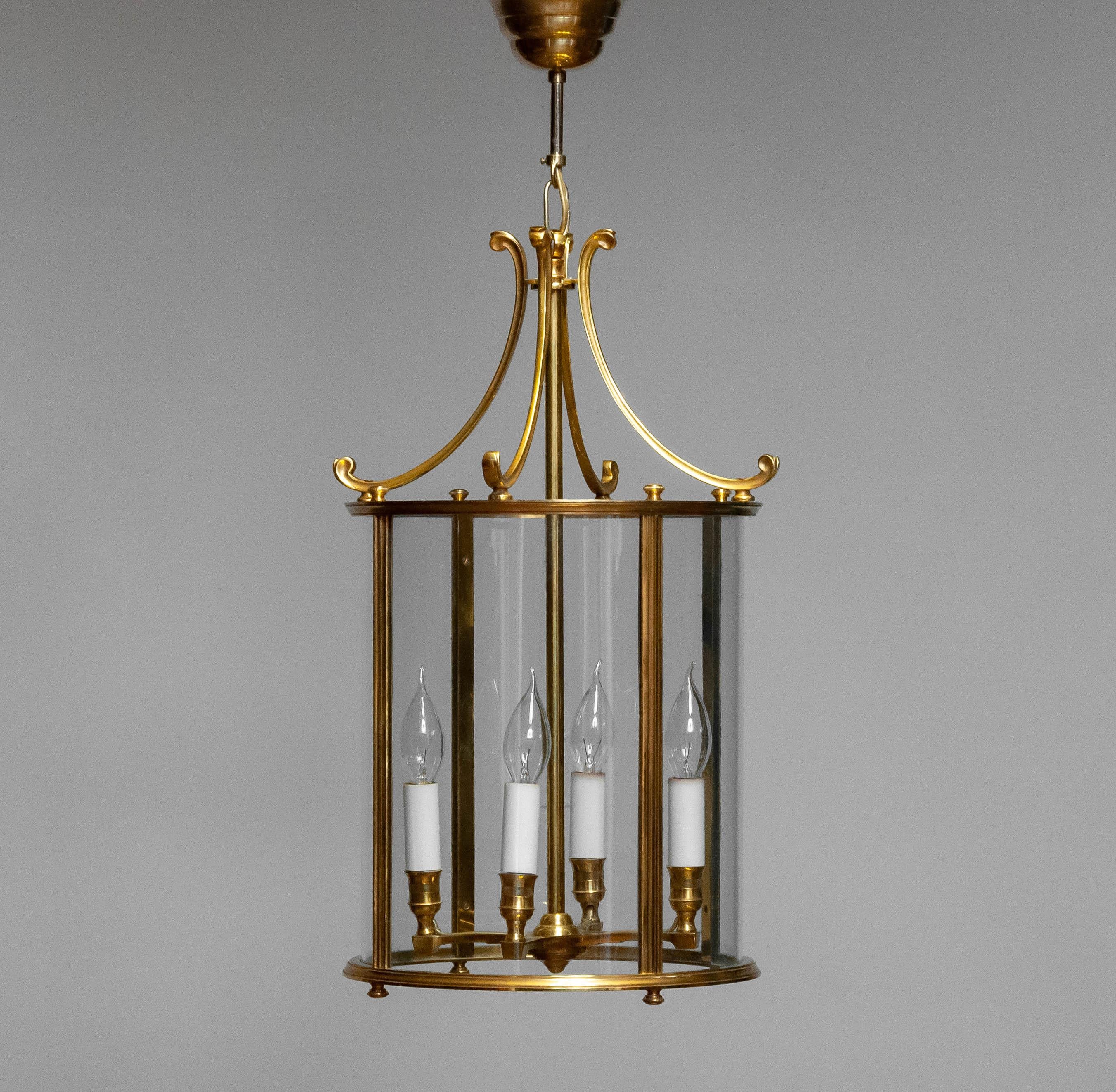 20th Century Elegant France Neoclassic Bronze Lantern with Curved Glass For Sale