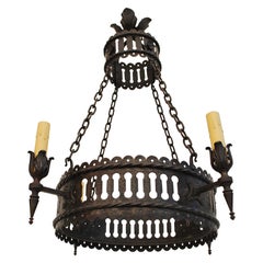 Elegant French 1920's all hands forged wrought iron chandelier