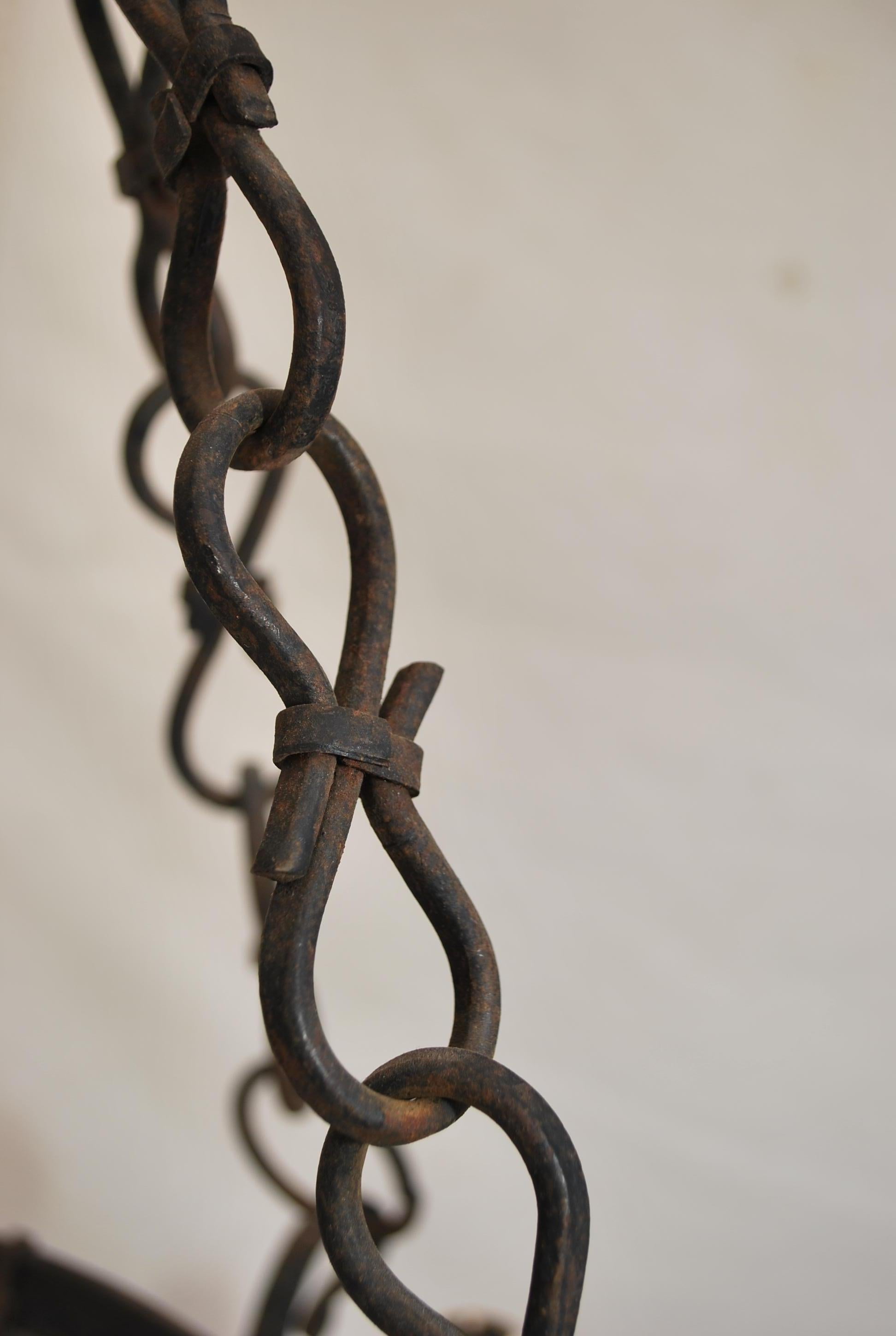 Early 20th Century Elegant French 1920's hands made wrought iron chandelier For Sale