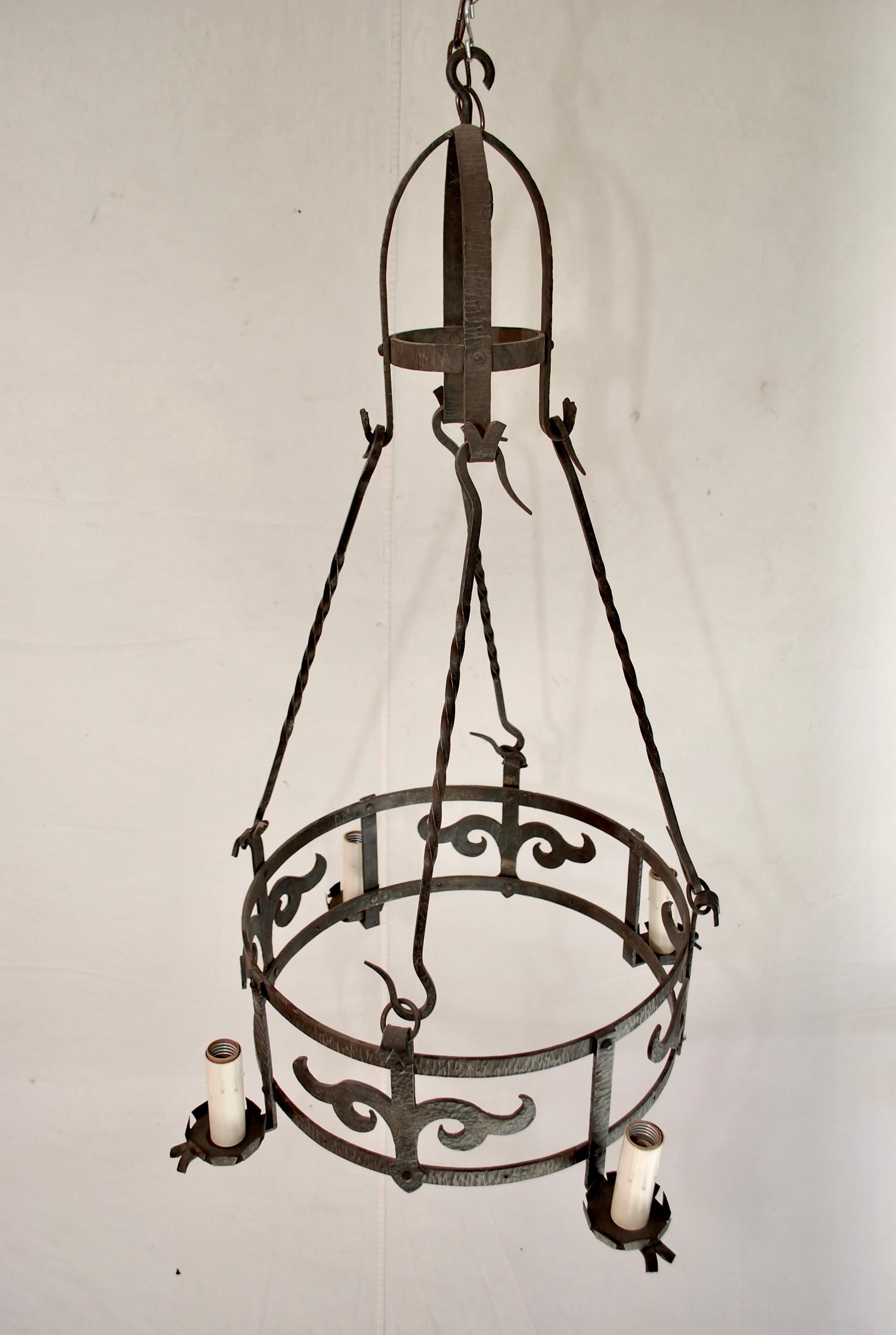 Early 20th Century Elegant French 1920's hands made wrought iron chandelier For Sale