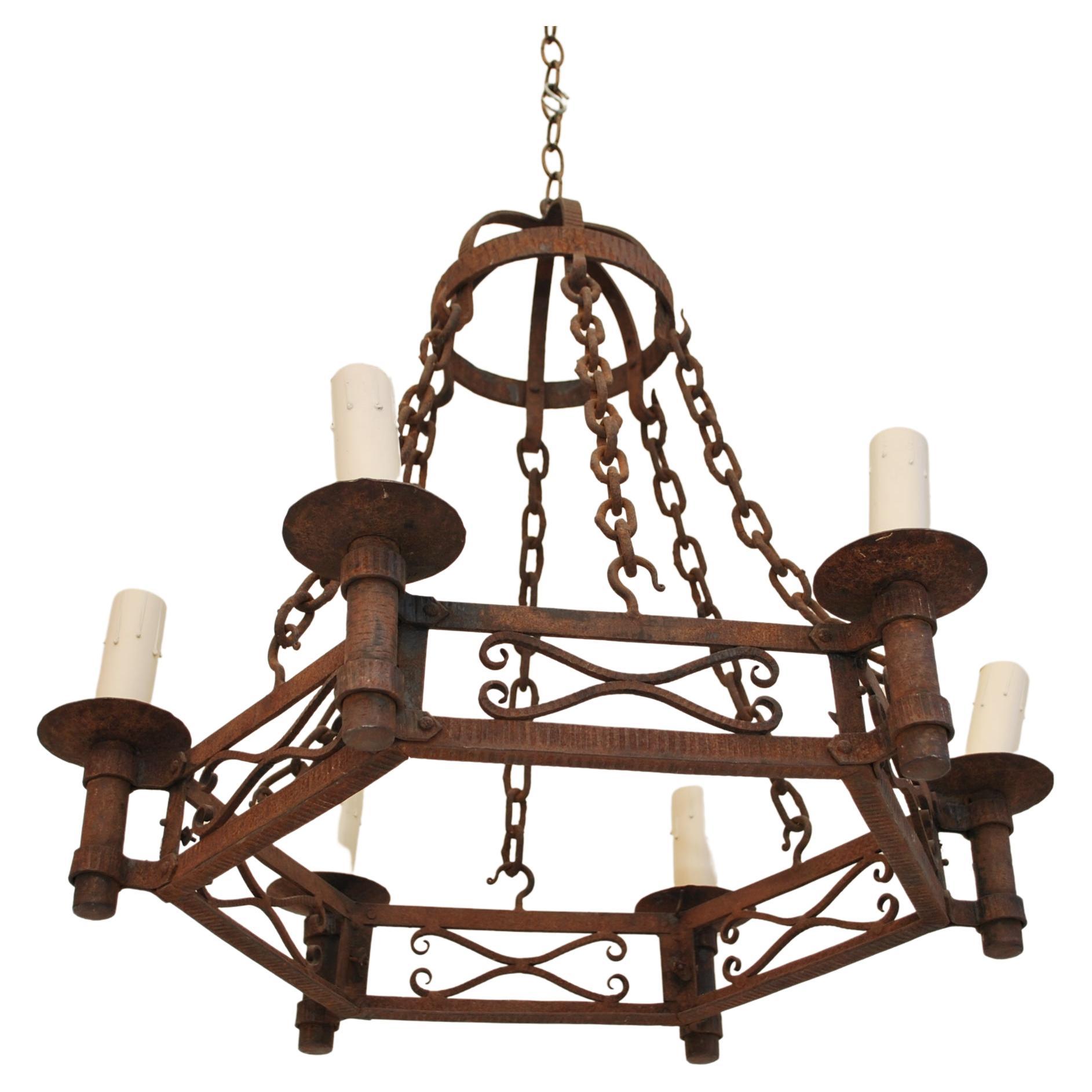 Hand Wrought Iron Chandelier at 1stDibs