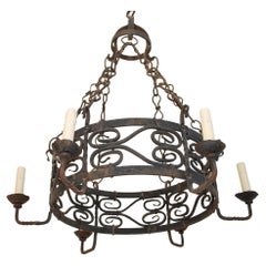 Antique Elegant French 1920's hands made wrought iron chandelier