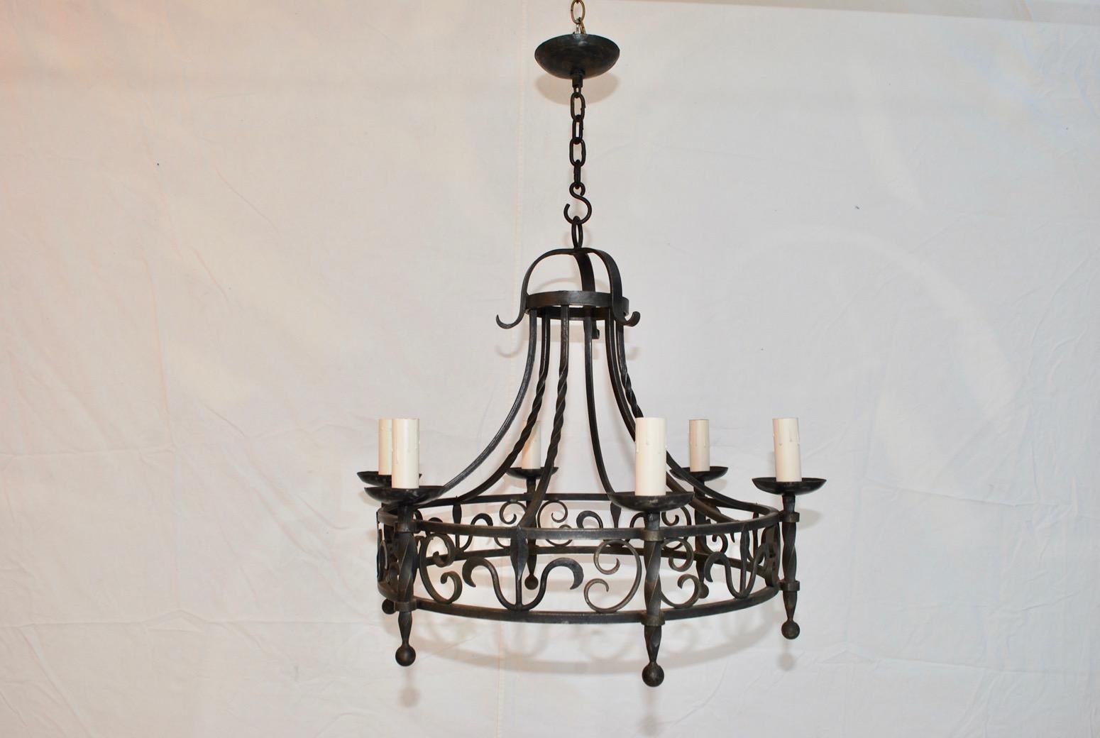 Hammered Elegant French, 1940s Wrought Iron Chandelier