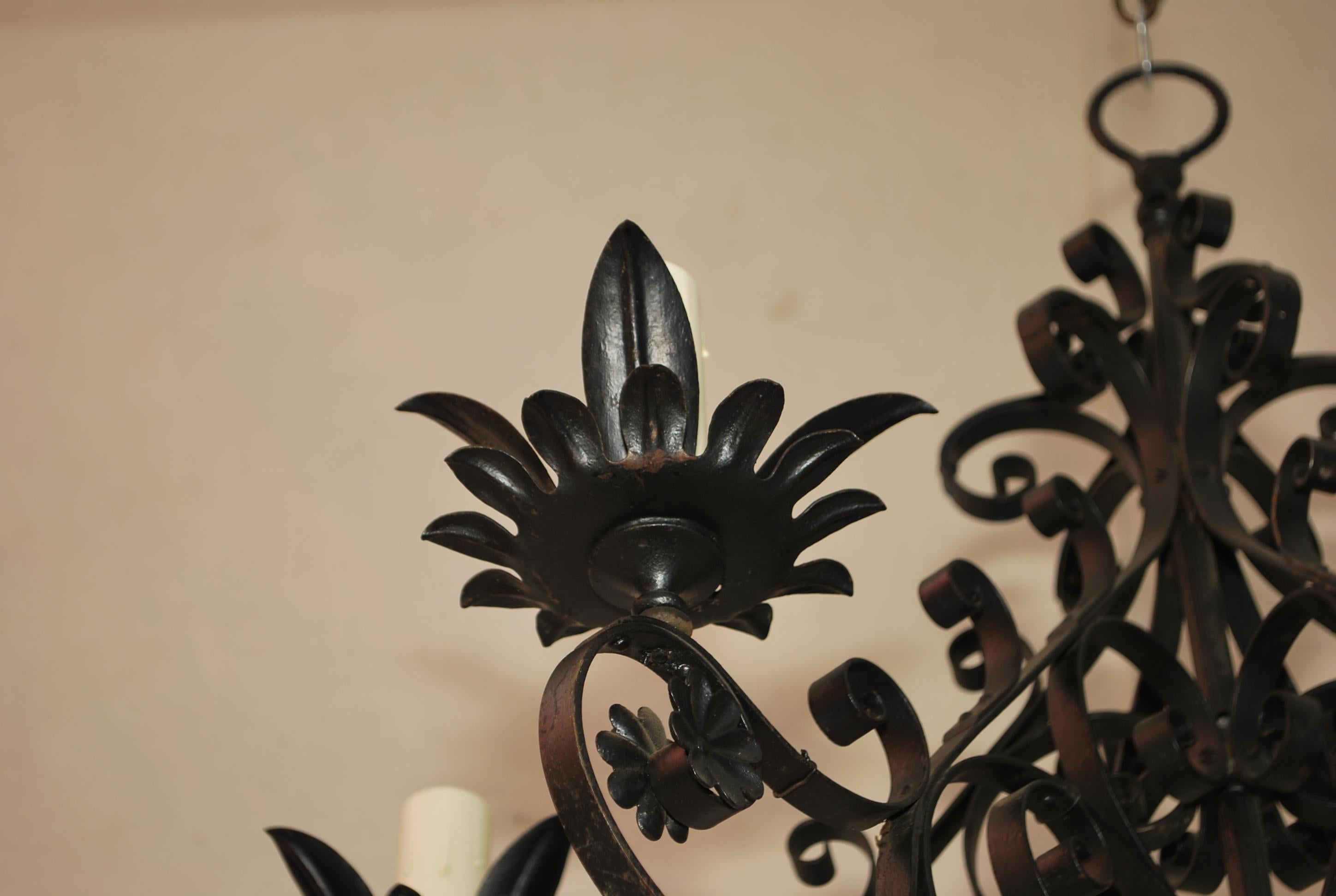 Wrought Iron Elegant French 1940's wrought iron chandelier For Sale