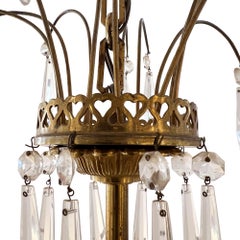 Elegant French 1950s Chandelier With Decorated Frame and Glass Drops