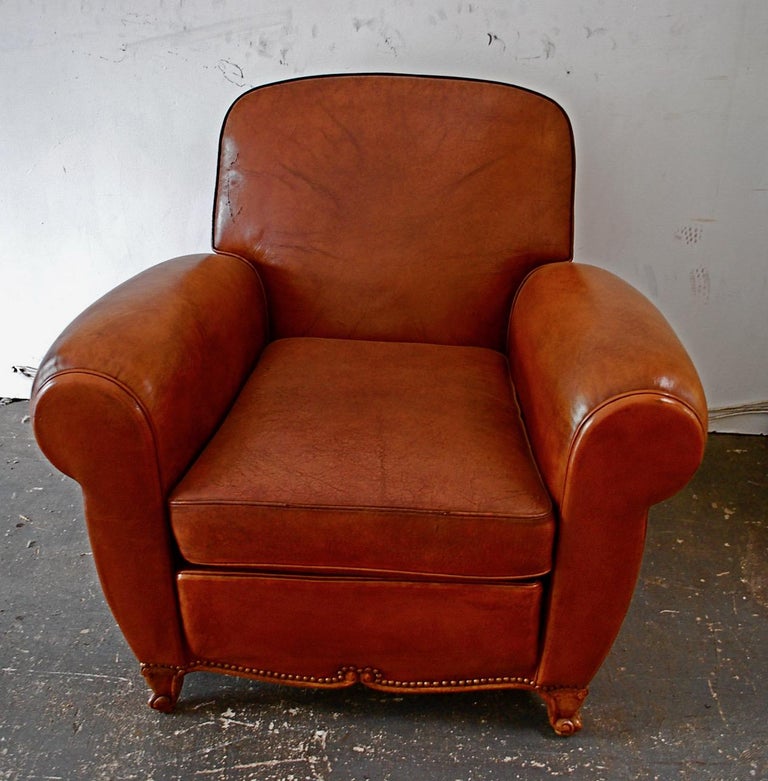 Leather Elegant French 1950's Club Chair For Sale
