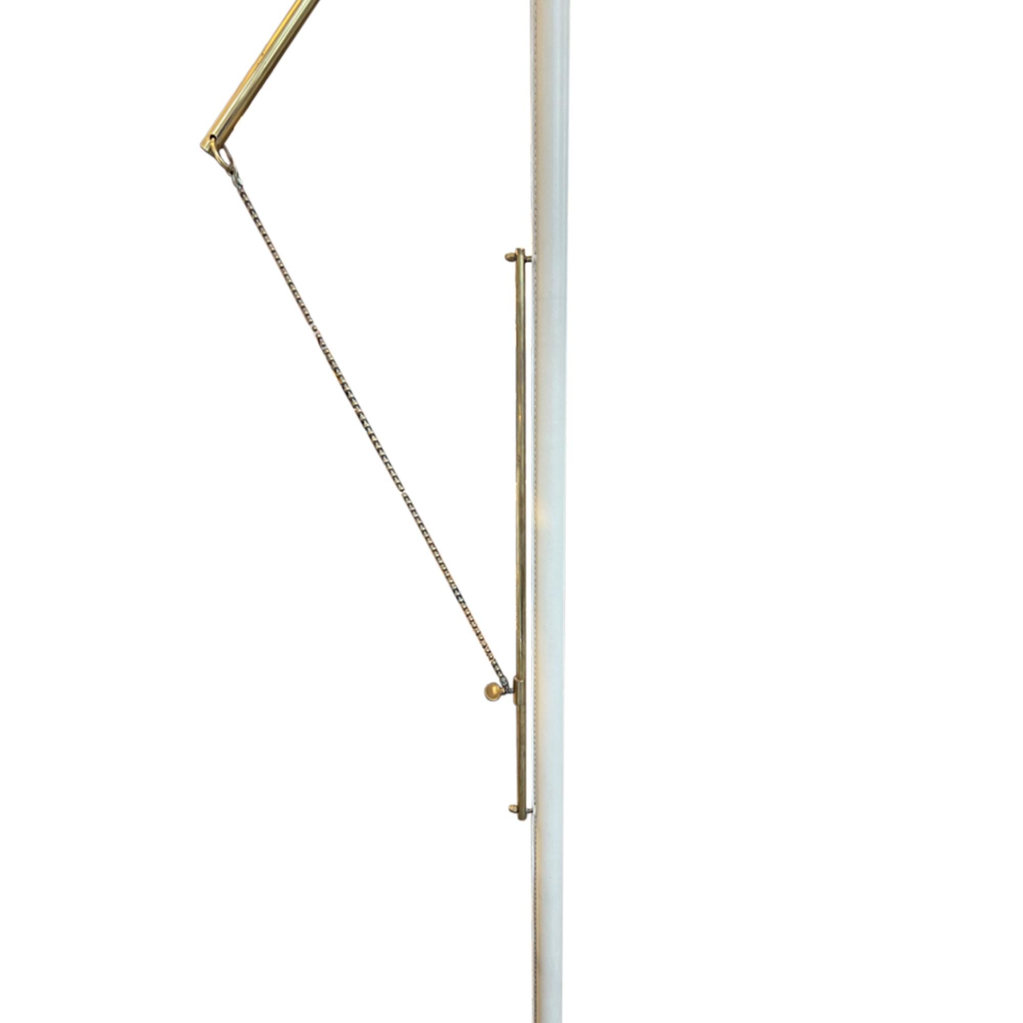 Hand-Crafted Elegant French 1970s Floor Lamp With Cream Leather Trim And Base For Sale