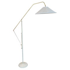 Vintage Elegant French 1970s Floor Lamp With Cream Leather Trim And Base