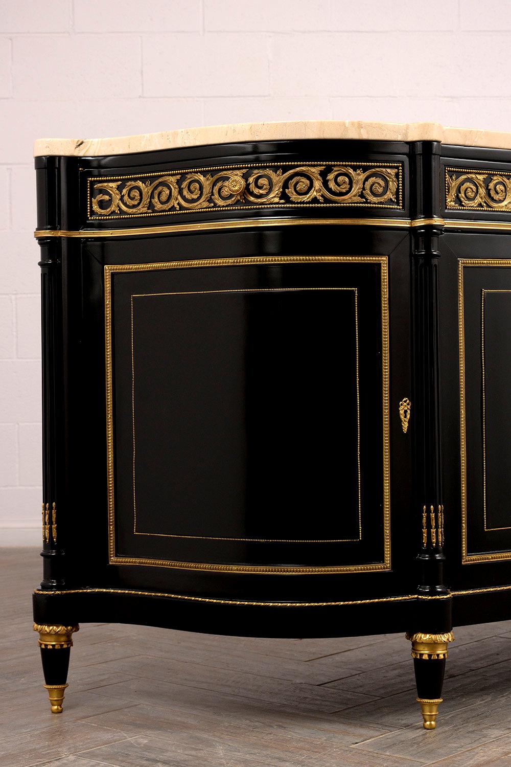 Elegant French 1990s Louis XVI-Style Buffet with Thick Marble Top 4