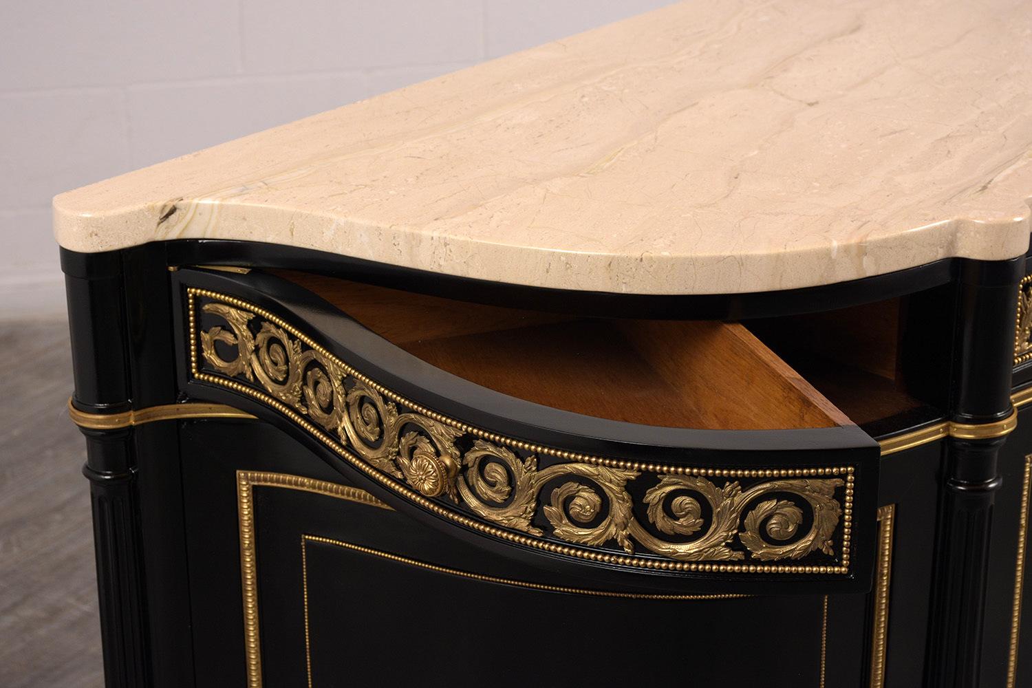 Elegant French 1990s Louis XVI-Style Buffet with Thick Marble Top 5