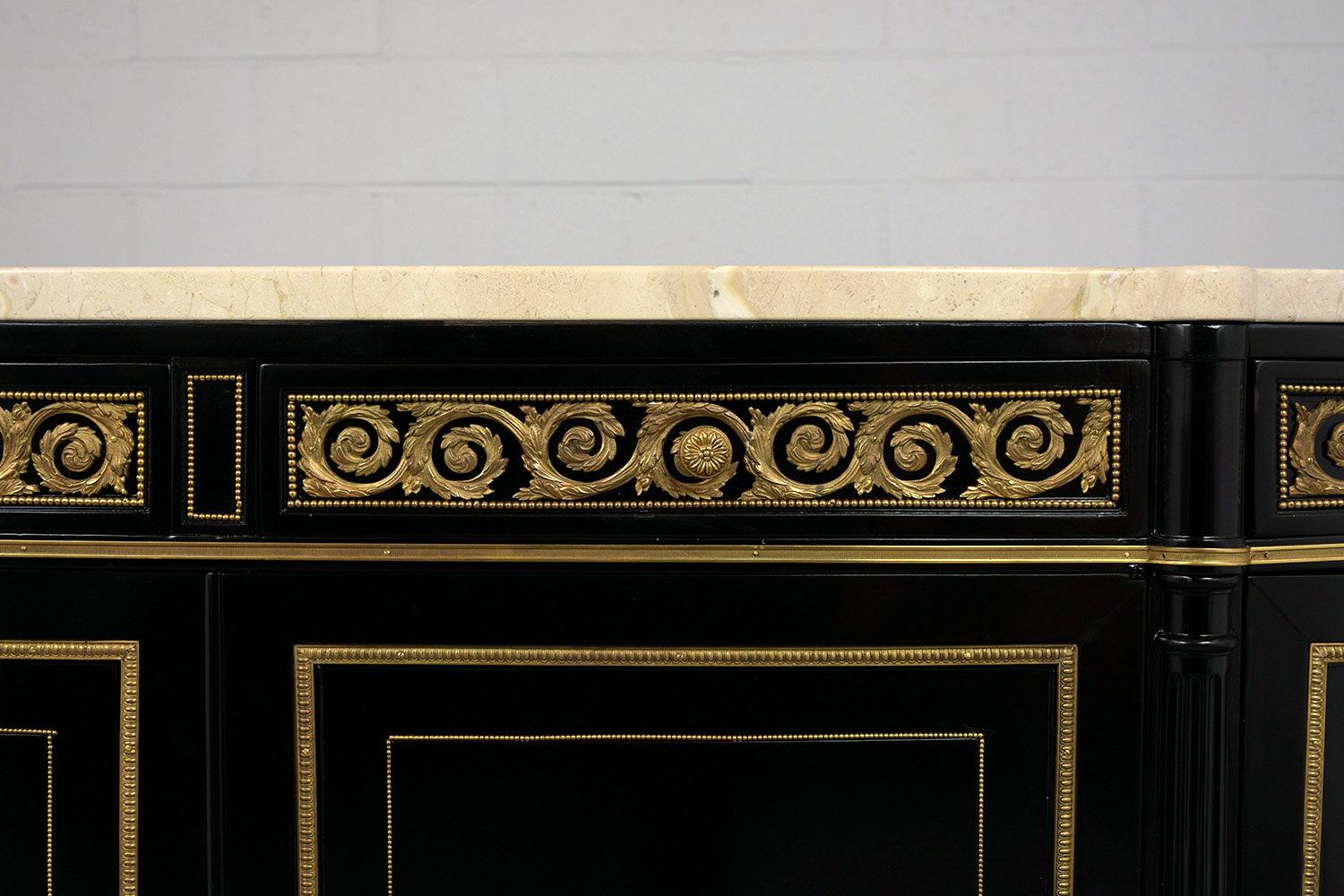Brass Elegant French 1990s Louis XVI-Style Buffet with Thick Marble Top