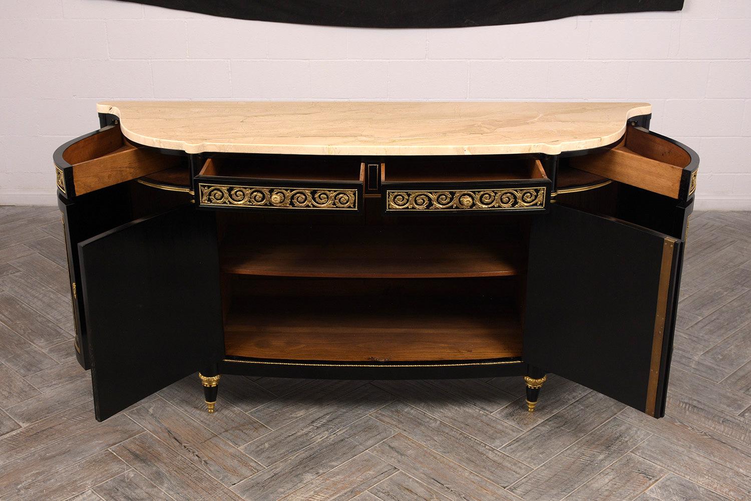 Elegant French 1990s Louis XVI-Style Buffet with Thick Marble Top 1