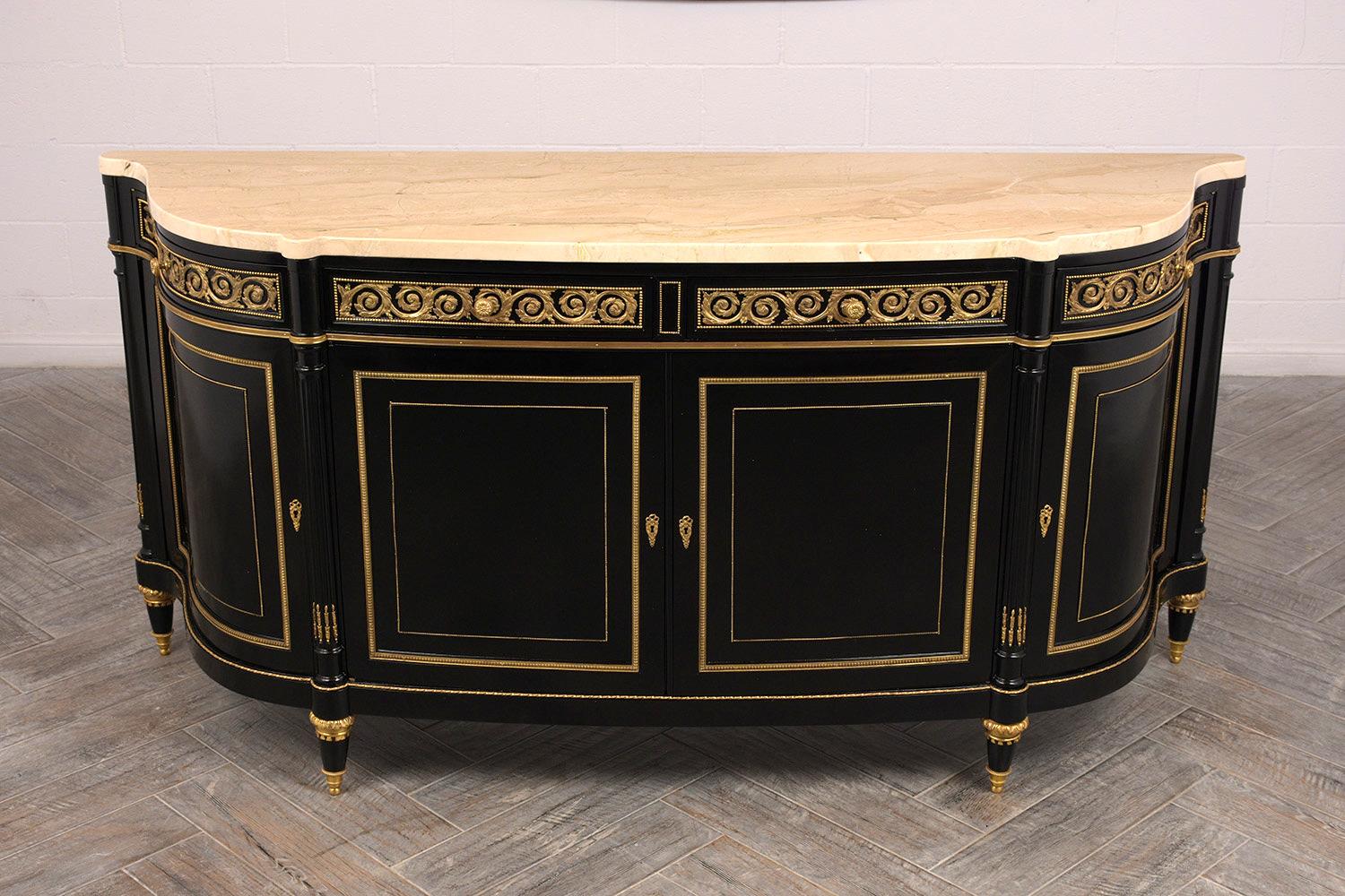 Elegant French 1990s Louis XVI-Style Buffet with Thick Marble Top 2