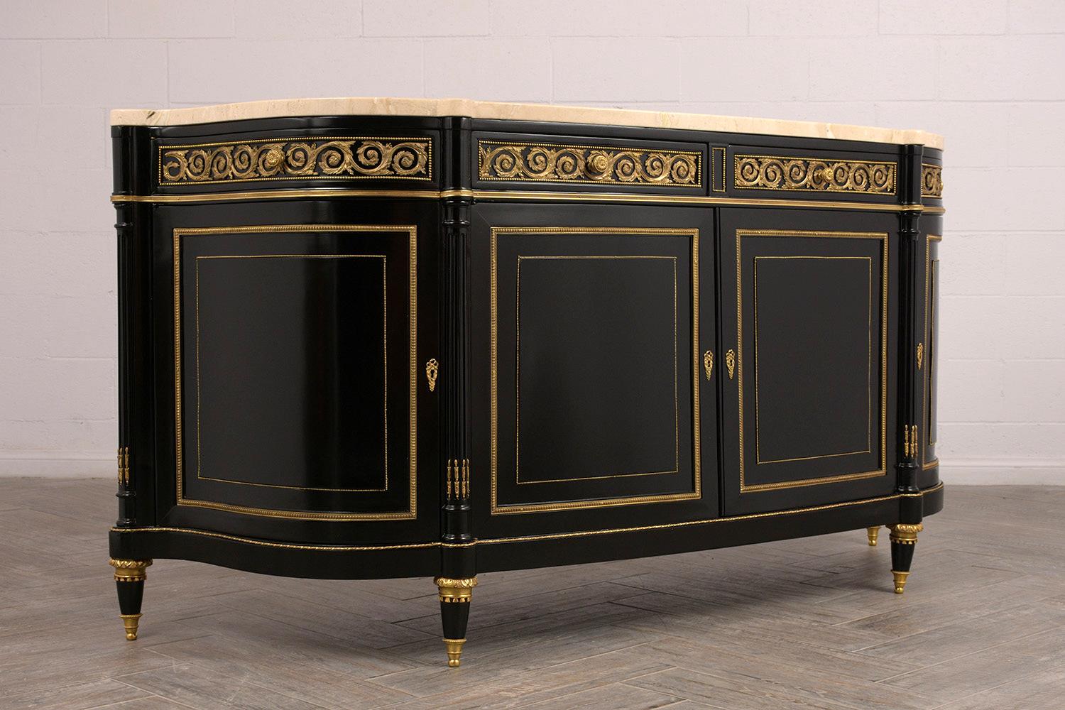 Elegant French 1990s Louis XVI-Style Buffet with Thick Marble Top 3
