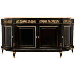 Elegant French 1990s Louis XVI-Style Buffet with Thick Marble Top