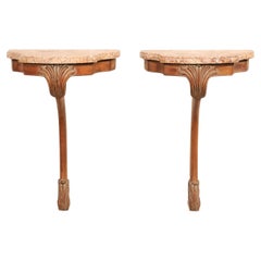 Elegant French 19th C. Carved Wood Wall-Bracket Tables w/Marble Tops