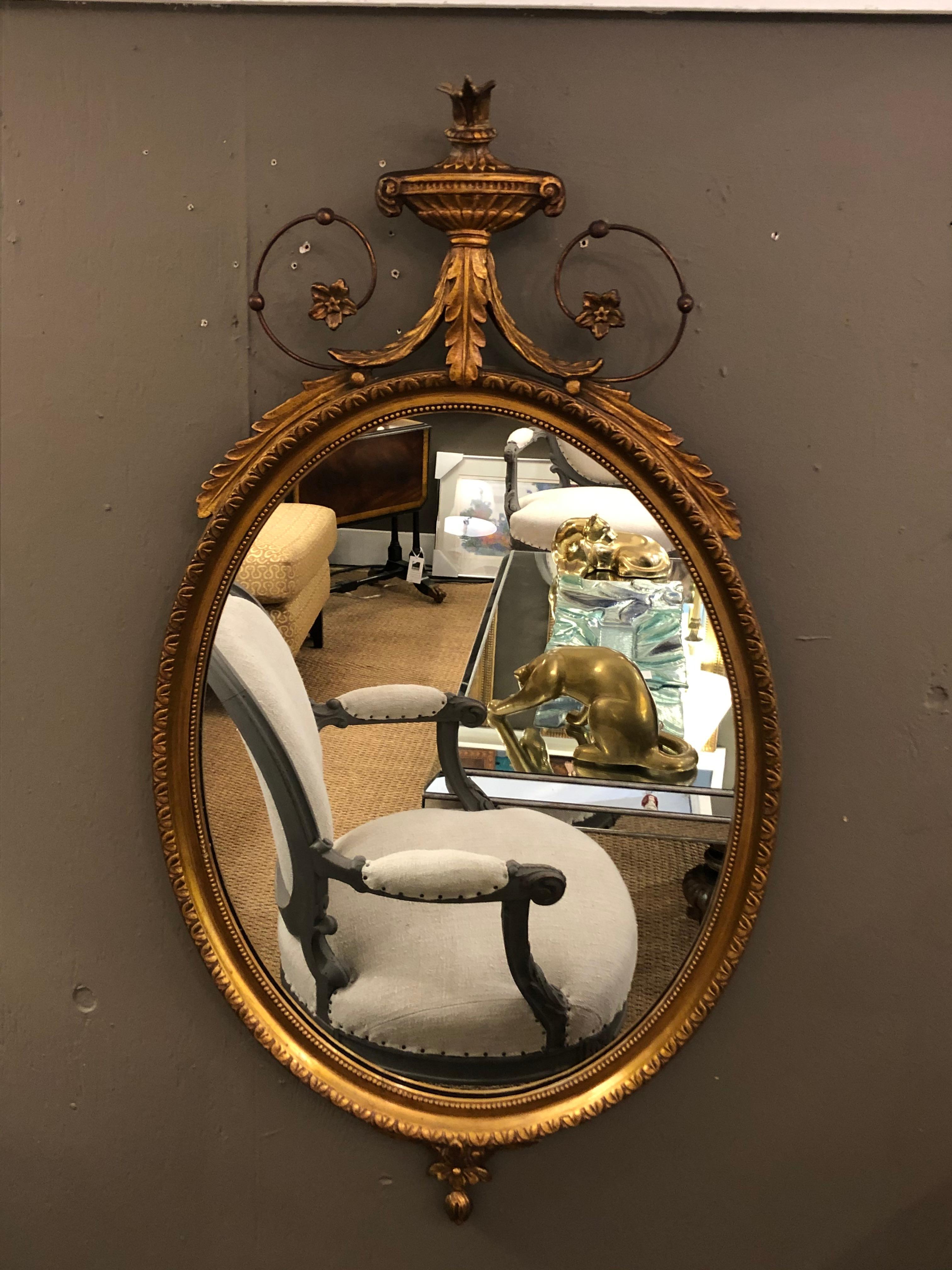 Elegant French 19th Century Neoclassical Giltwood Oval Mirror 5