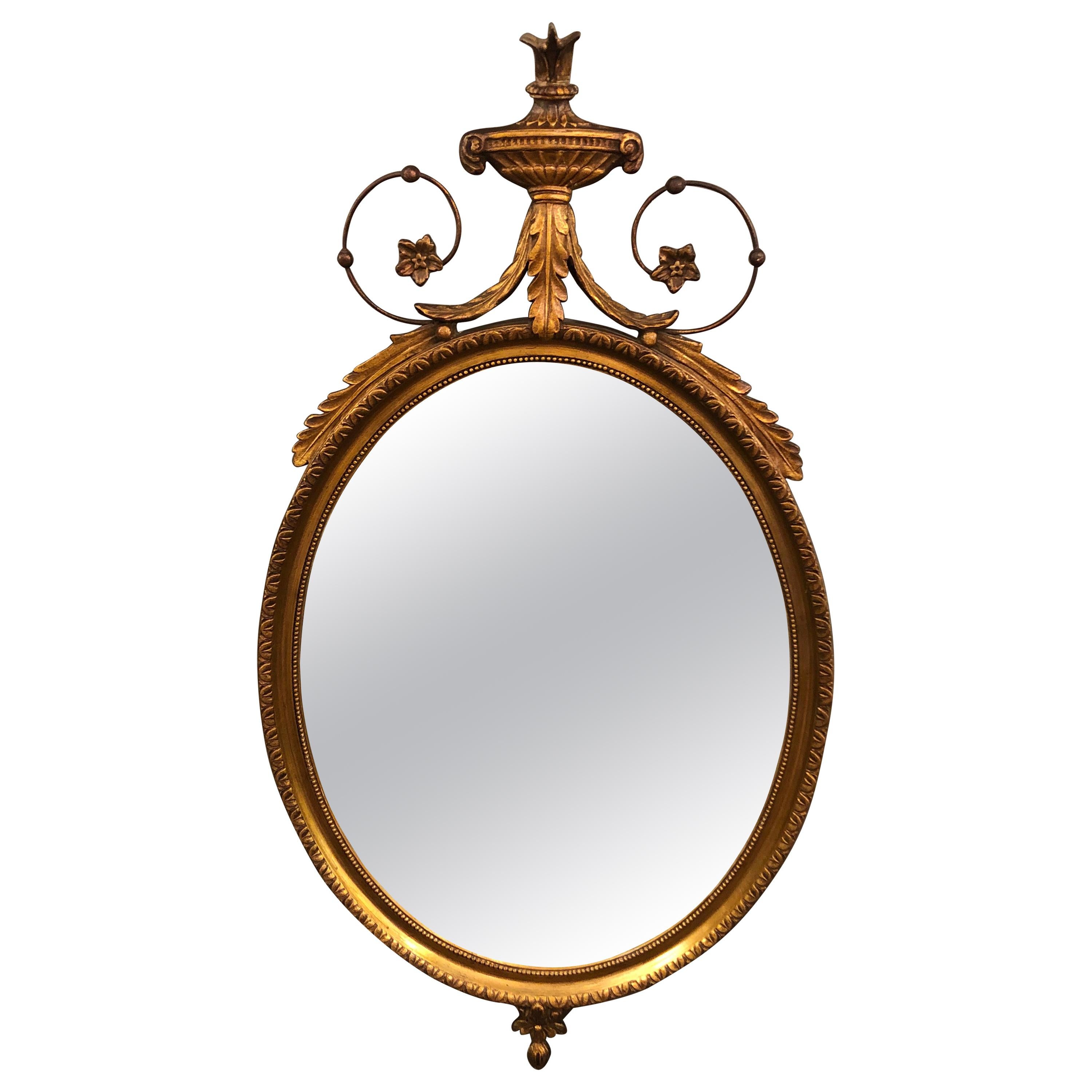Elegant French 19th Century Neoclassical Giltwood Oval Mirror