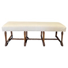 Elegant French Used Carved Barley Twist Bench with Carved Feet