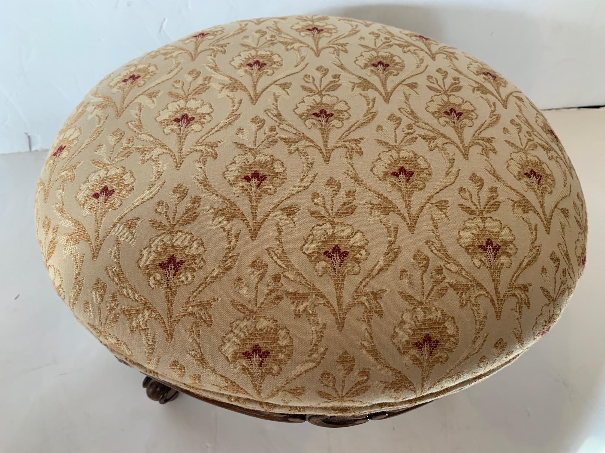 Elegant French Antique Carved Wood & Upholstered Armchair and Ottoman For Sale 7