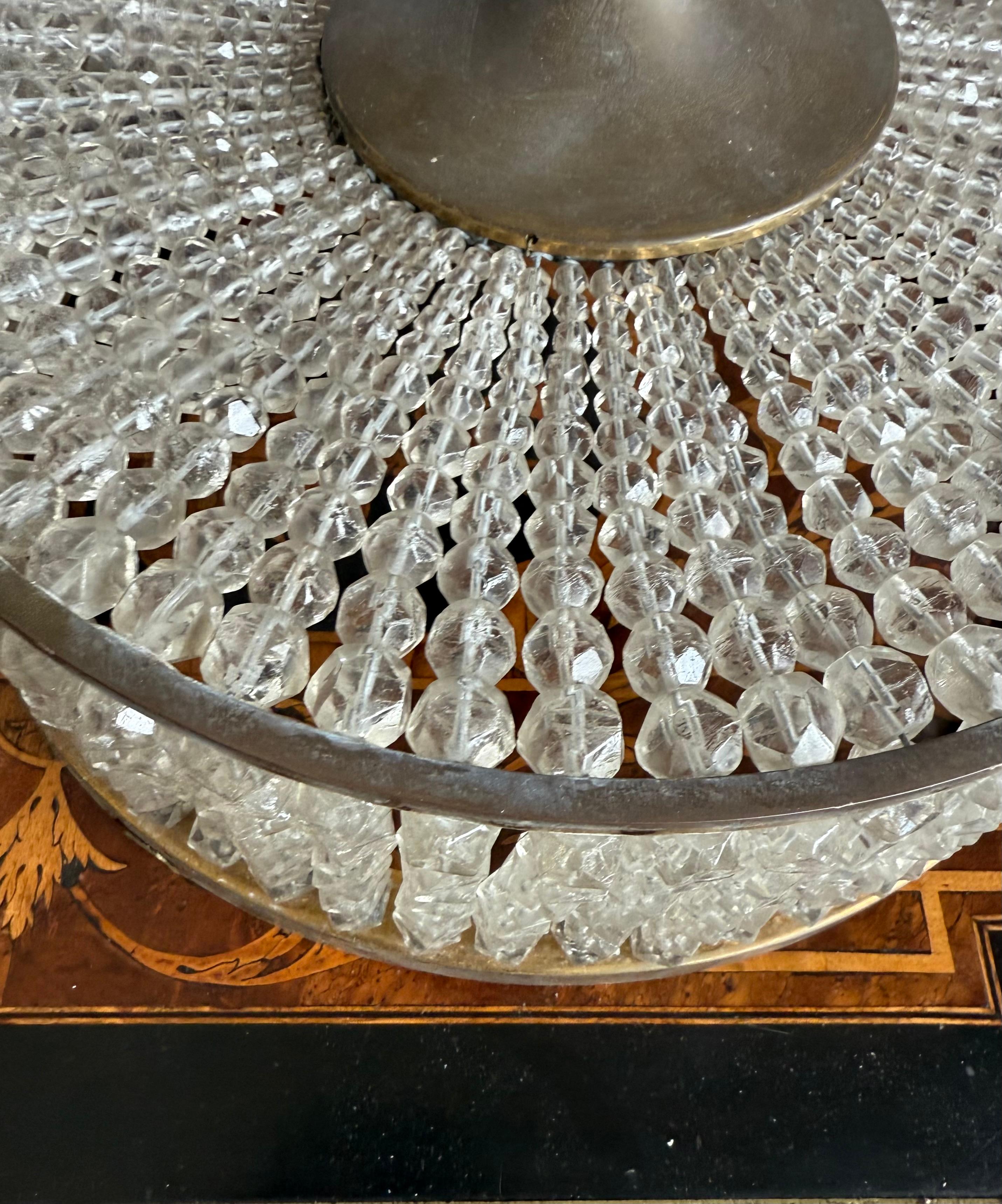 Elegant French Art Deco Flush Mount Ceiling Light with Crystal Beads, circa 1940 in vendita 6
