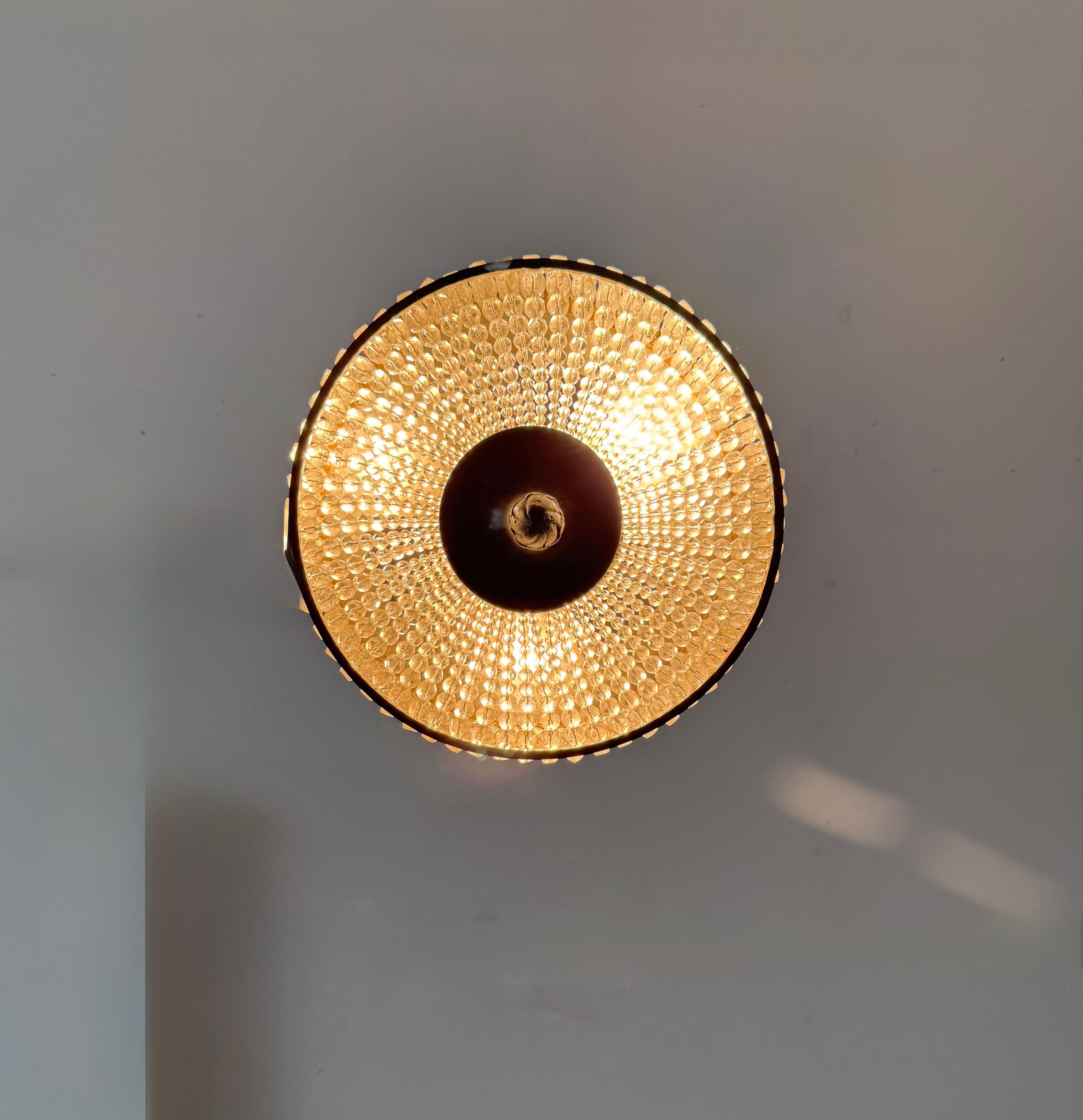 Elegant French Art Deco Flush Mount Ceiling Light with Crystal Beads, circa 1940 in vendita 10