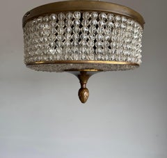 Elegant French Art Deco Flush Mount Ceiling Light with Crystal Beads, circa 1940