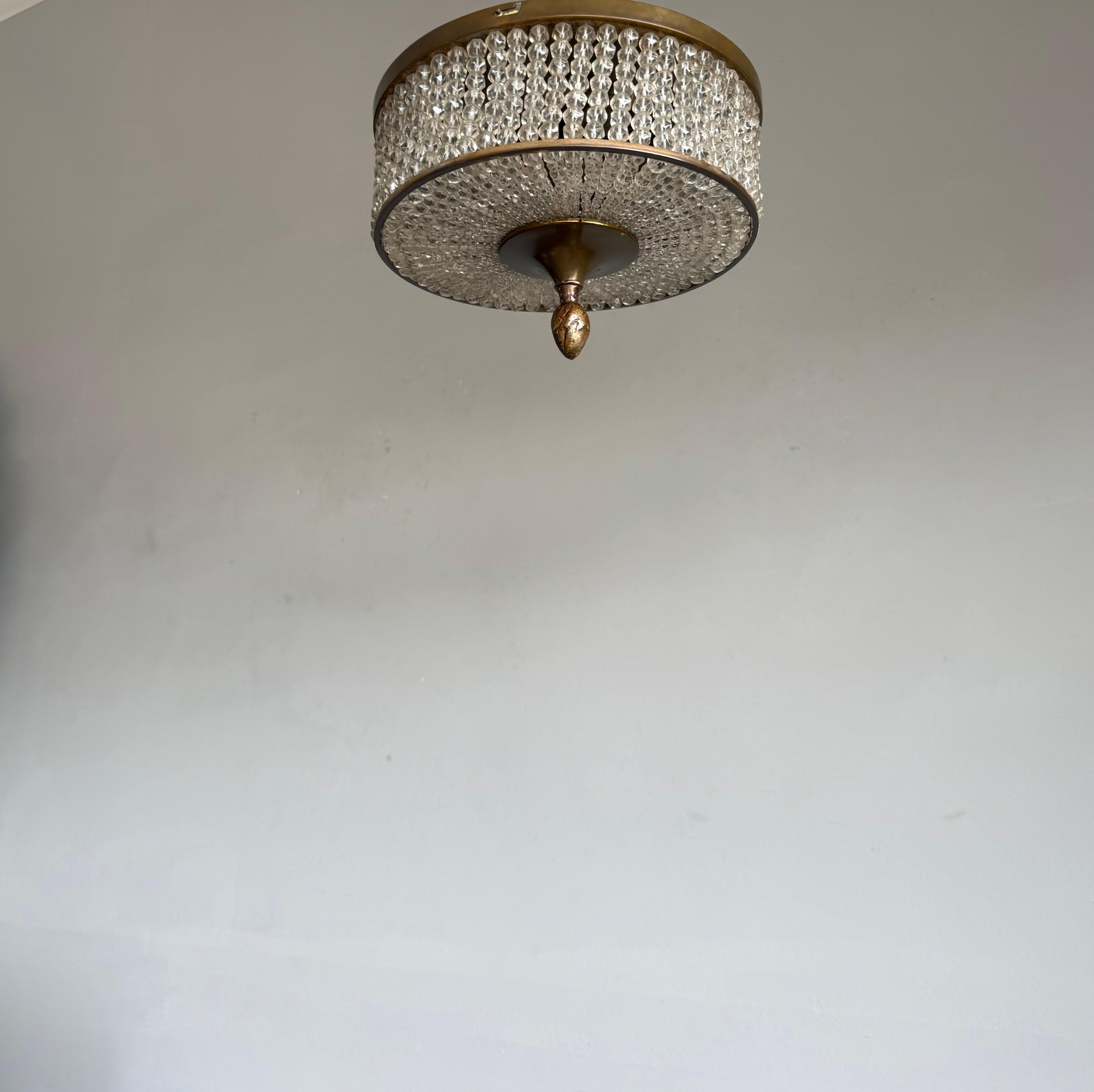 Calco Elegant French Art Deco Flush Mount Ceiling Light with Crystal Beads, circa 1940 in vendita