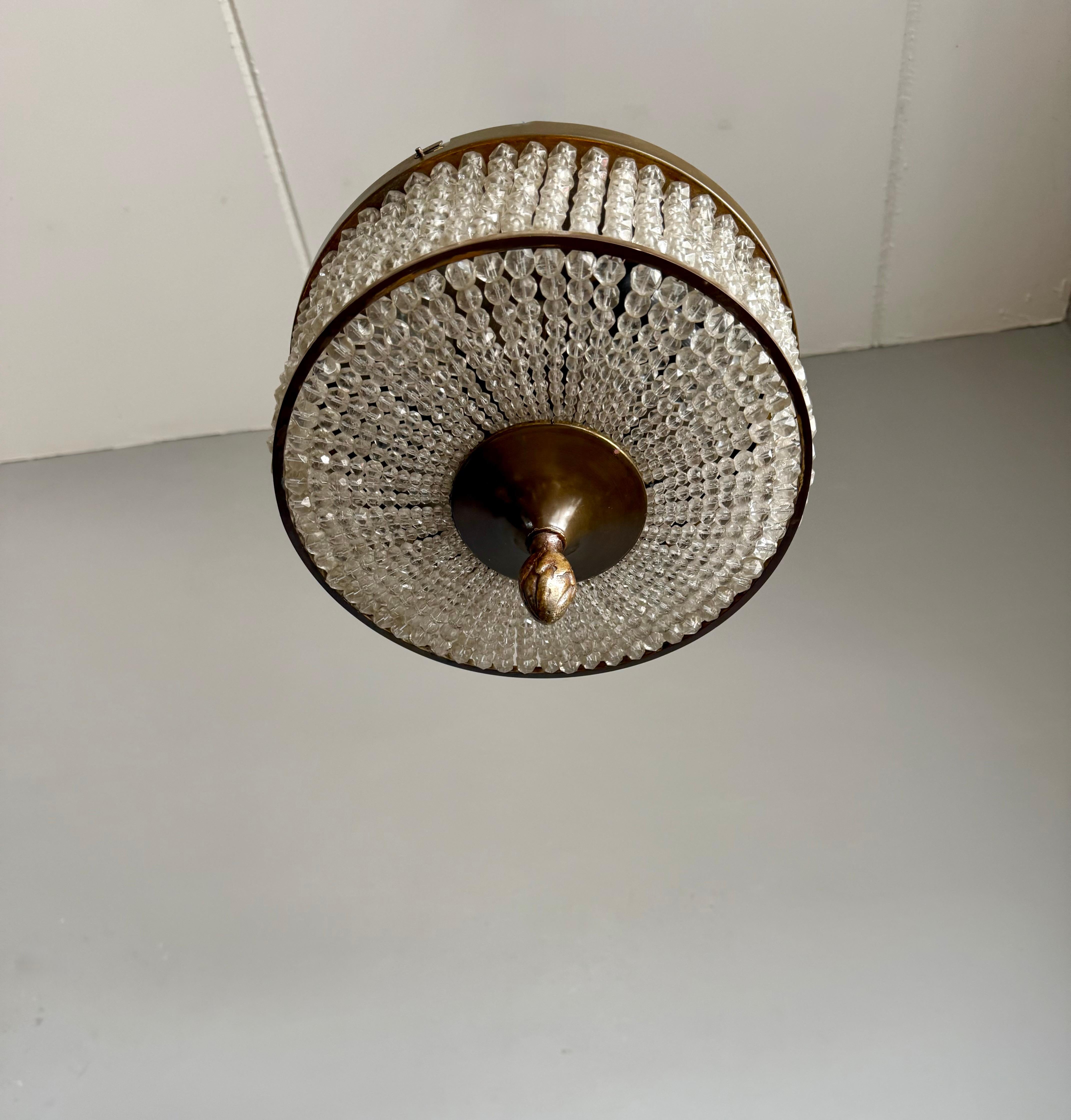XX secolo Elegant French Art Deco Flush Mount Ceiling Light with Crystal Beads, circa 1940 in vendita