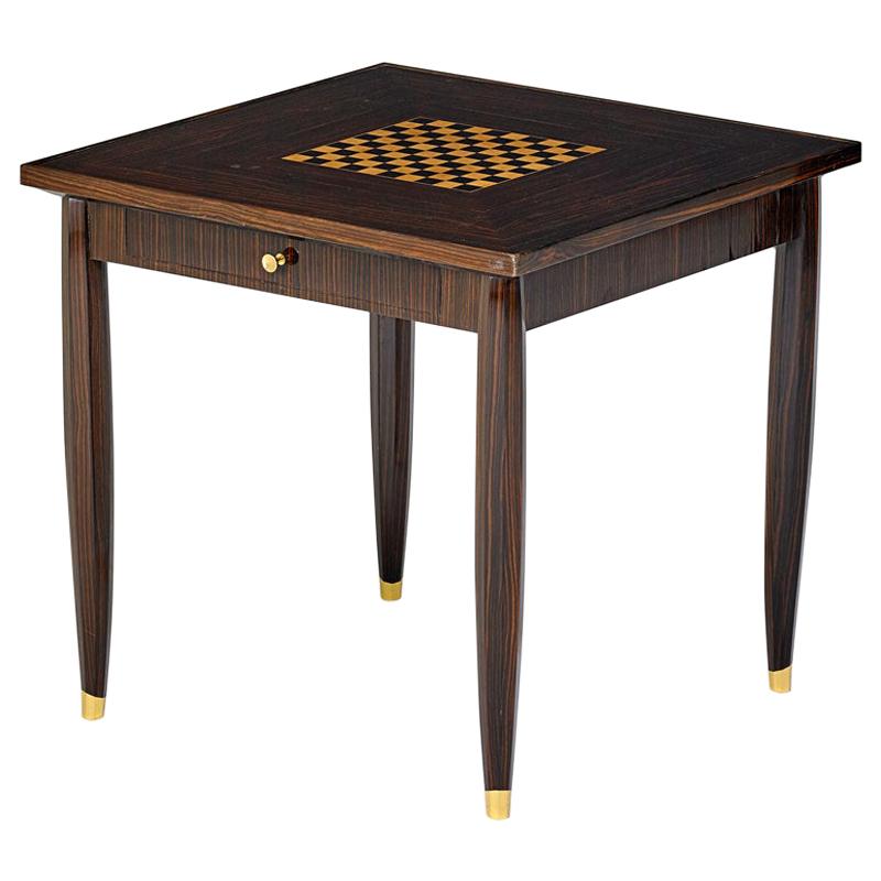 Elegant French Art Deco Macassar Game Table by Jules Leleu For Sale