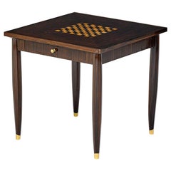 Élégante table de jeu Art Déco française en macassar par Jules Leleu