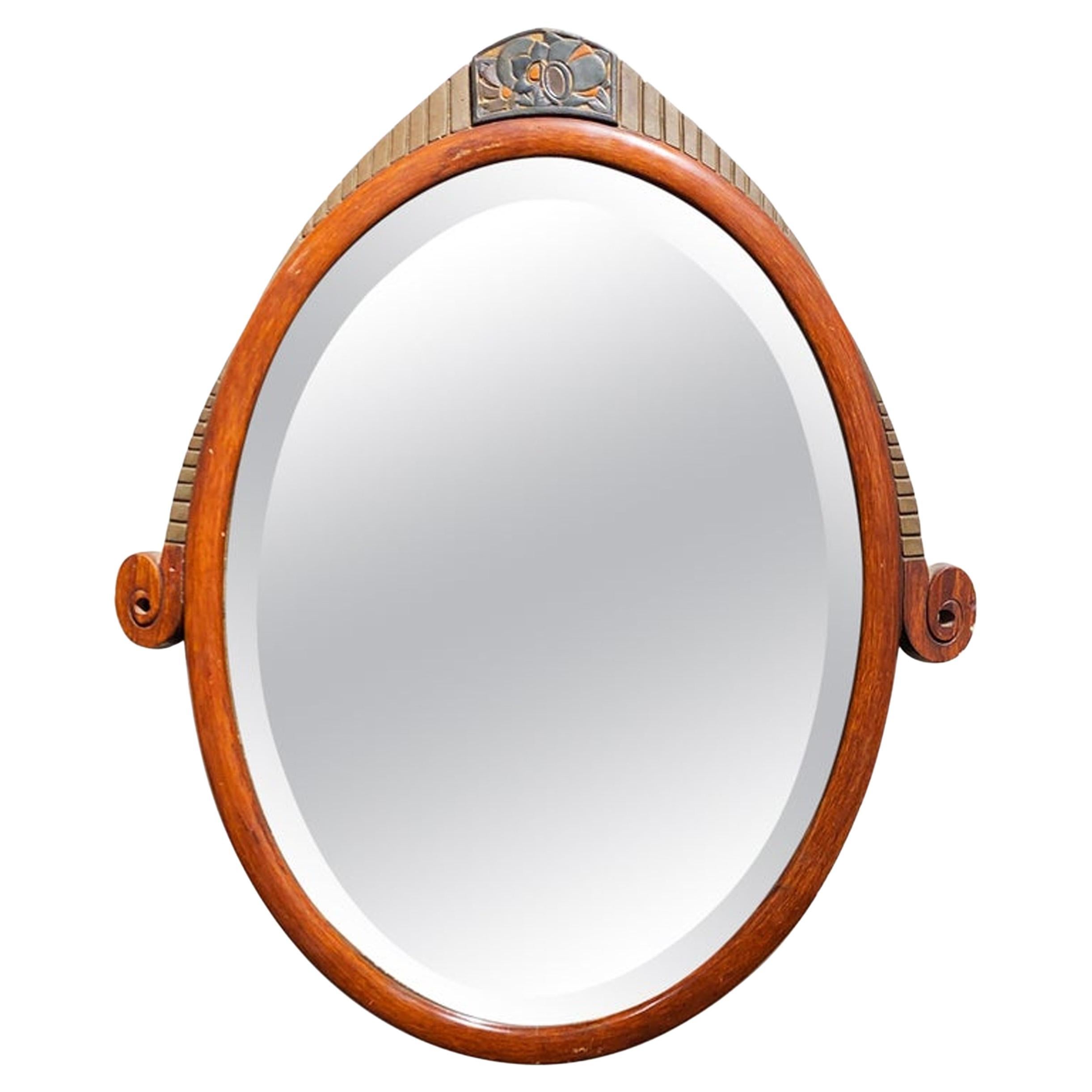 Espejo de Pared Ovalado Art Deco Francés, circa 1930s