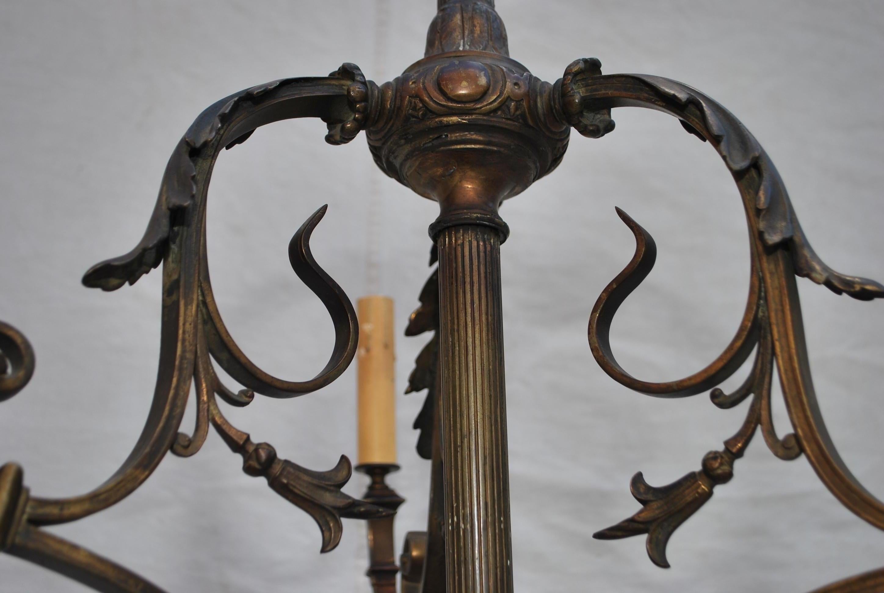 Elegant  French Art Nouveau bronze chandelier For Sale 1