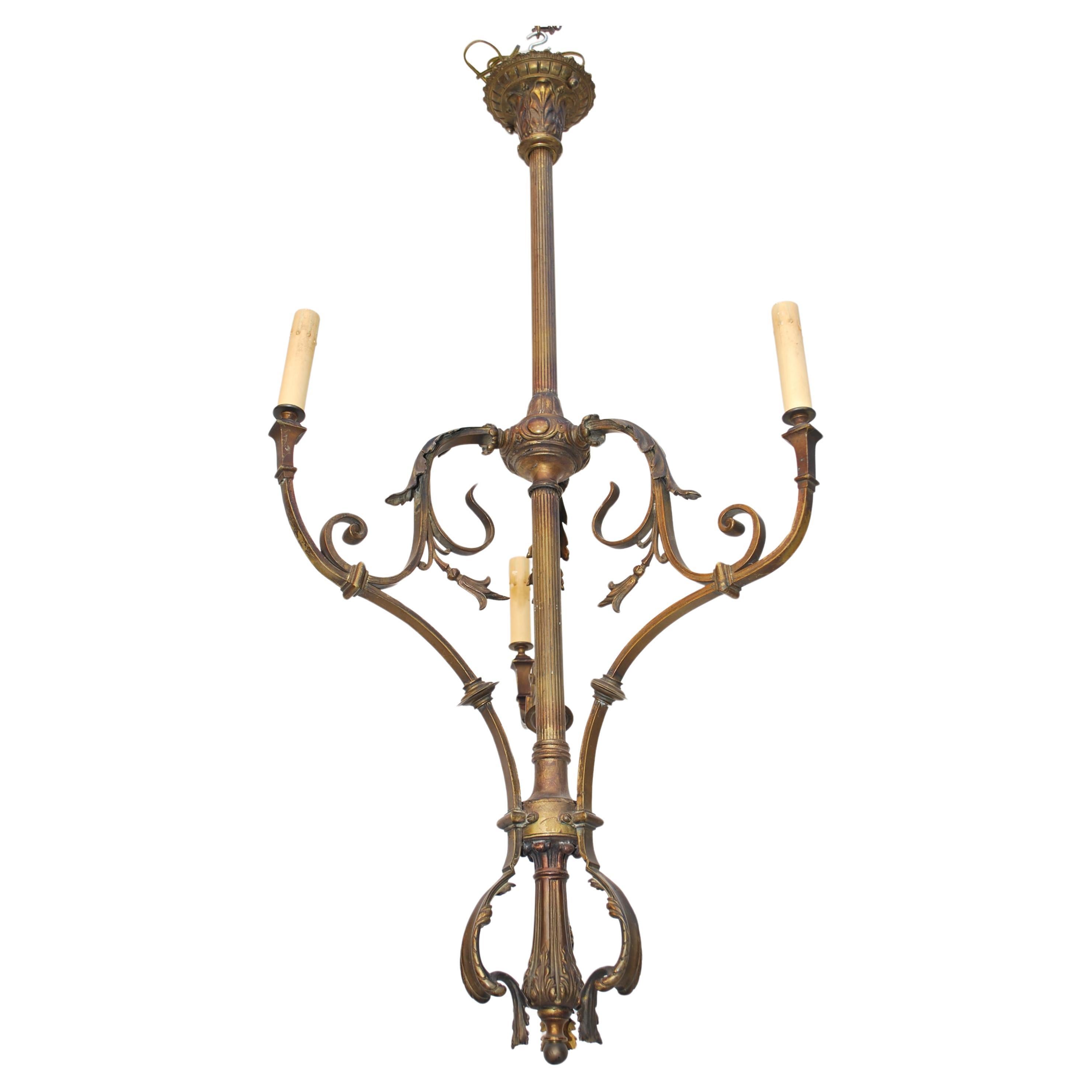 Elegant  French Art Nouveau bronze chandelier For Sale