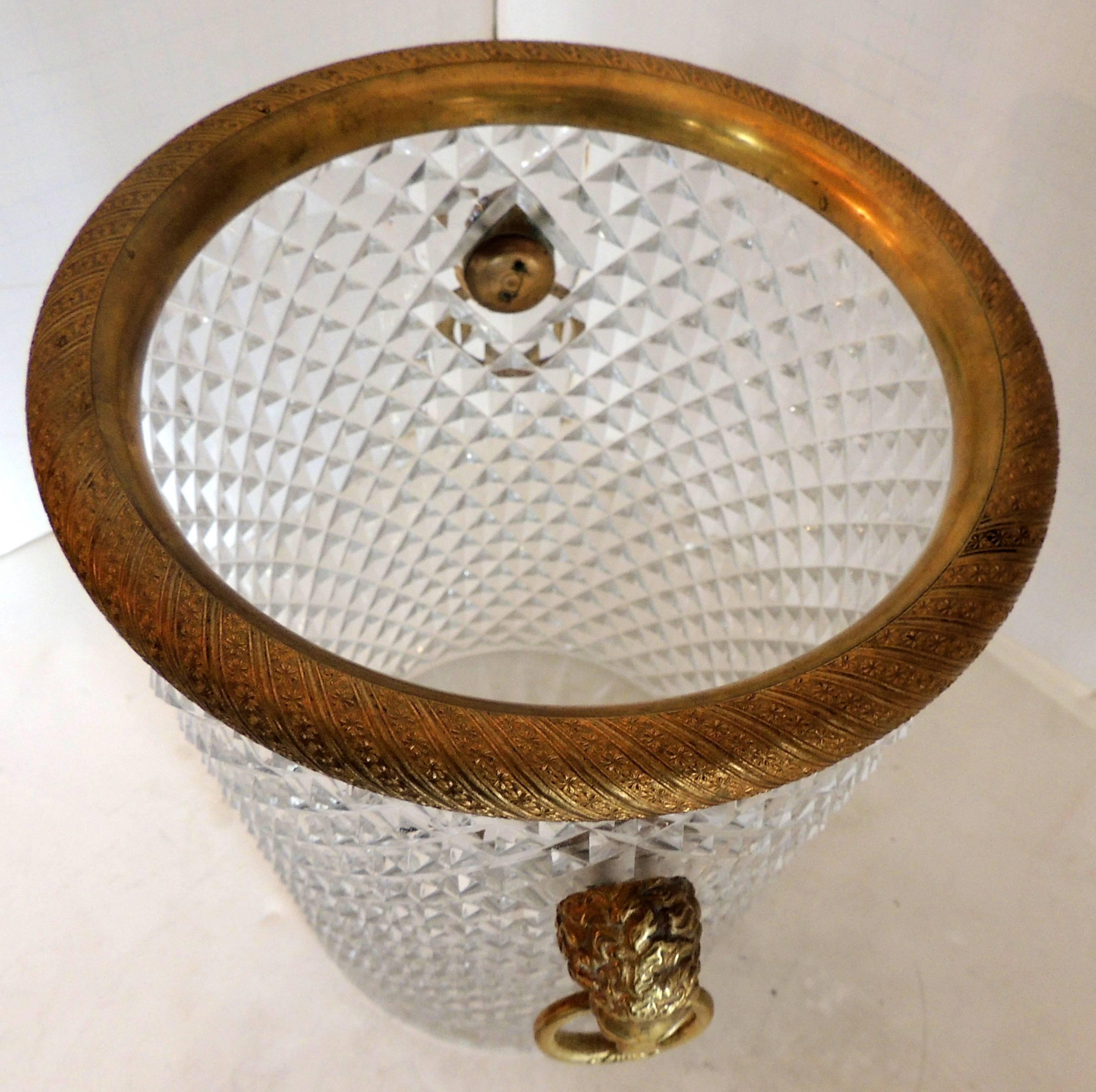 Faceted Elegant French Baccarat Lion Handle Dore Bronze Cut Crystal Ormolu Ice Bucket 