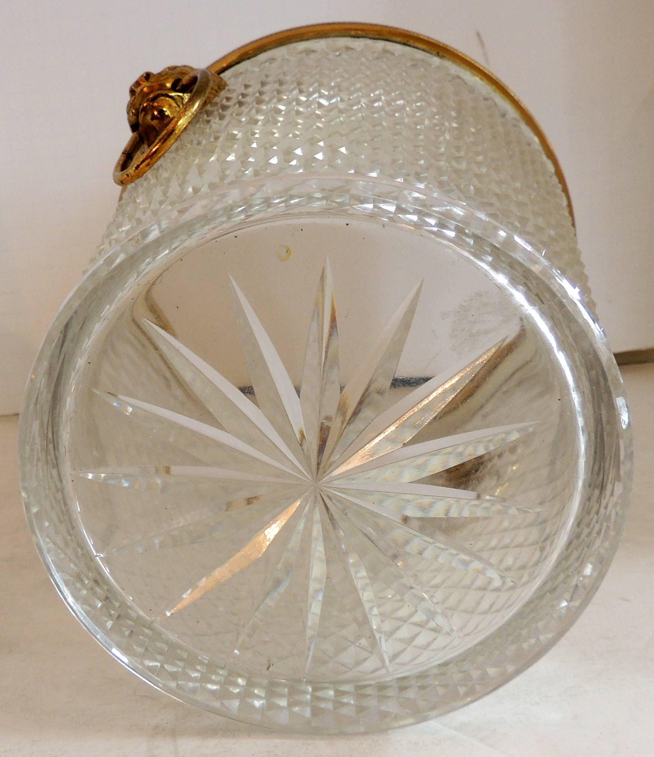 Mid-20th Century Elegant French Baccarat Lion Handle Dore Bronze Cut Crystal Ormolu Ice Bucket