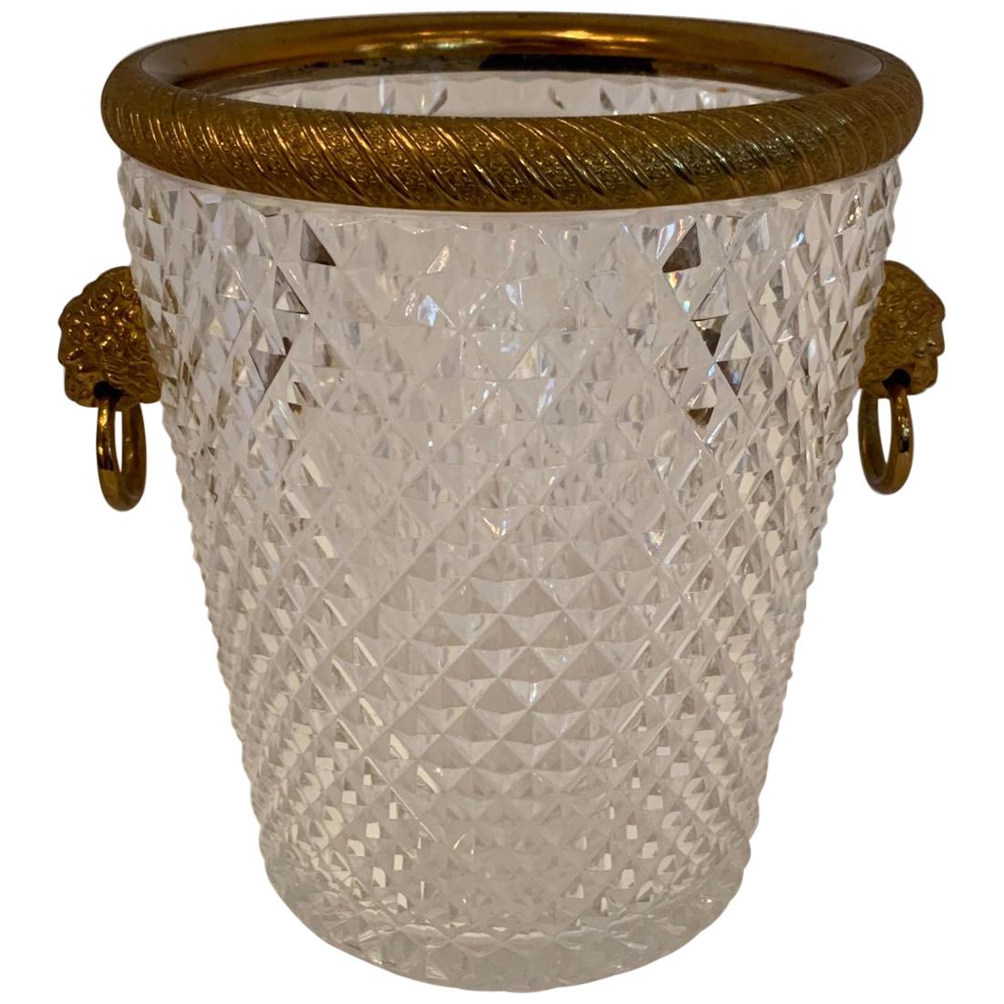 Elegant French Baccarat Lion Handle Doré Bronze Cut Crystal Ormolu Ice Bucket