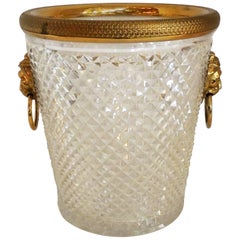 Elegant French Baccarat Lion Handle Dore Bronze Cut Crystal Ormolu Ice Bucket