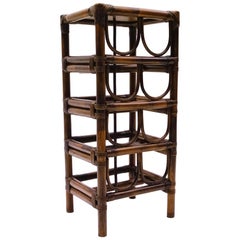 Retro Elegant French Bamboo and Rattan Wine Rack for Eight Bottles with Shelf